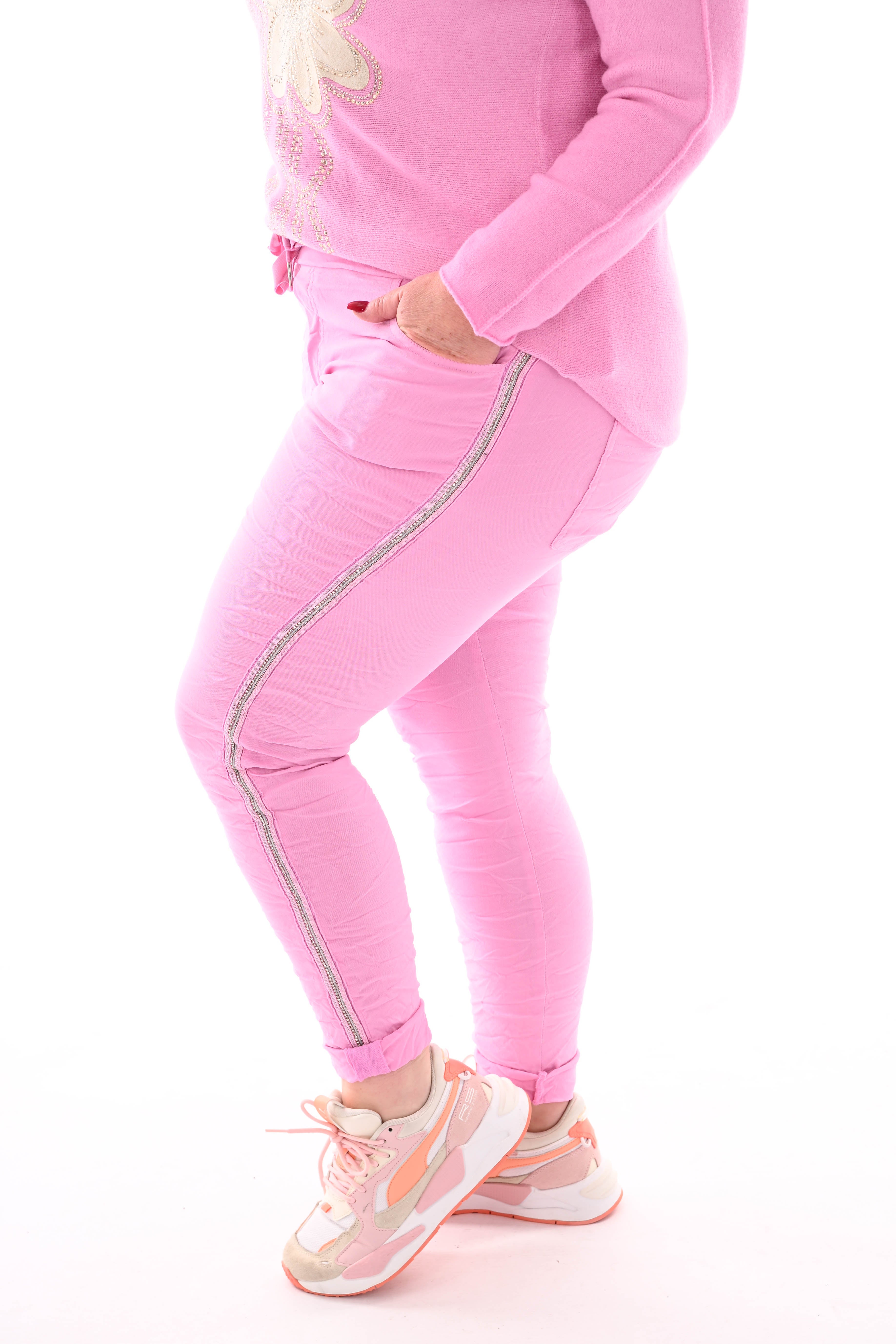 Stretchbroek met glitterbies roze