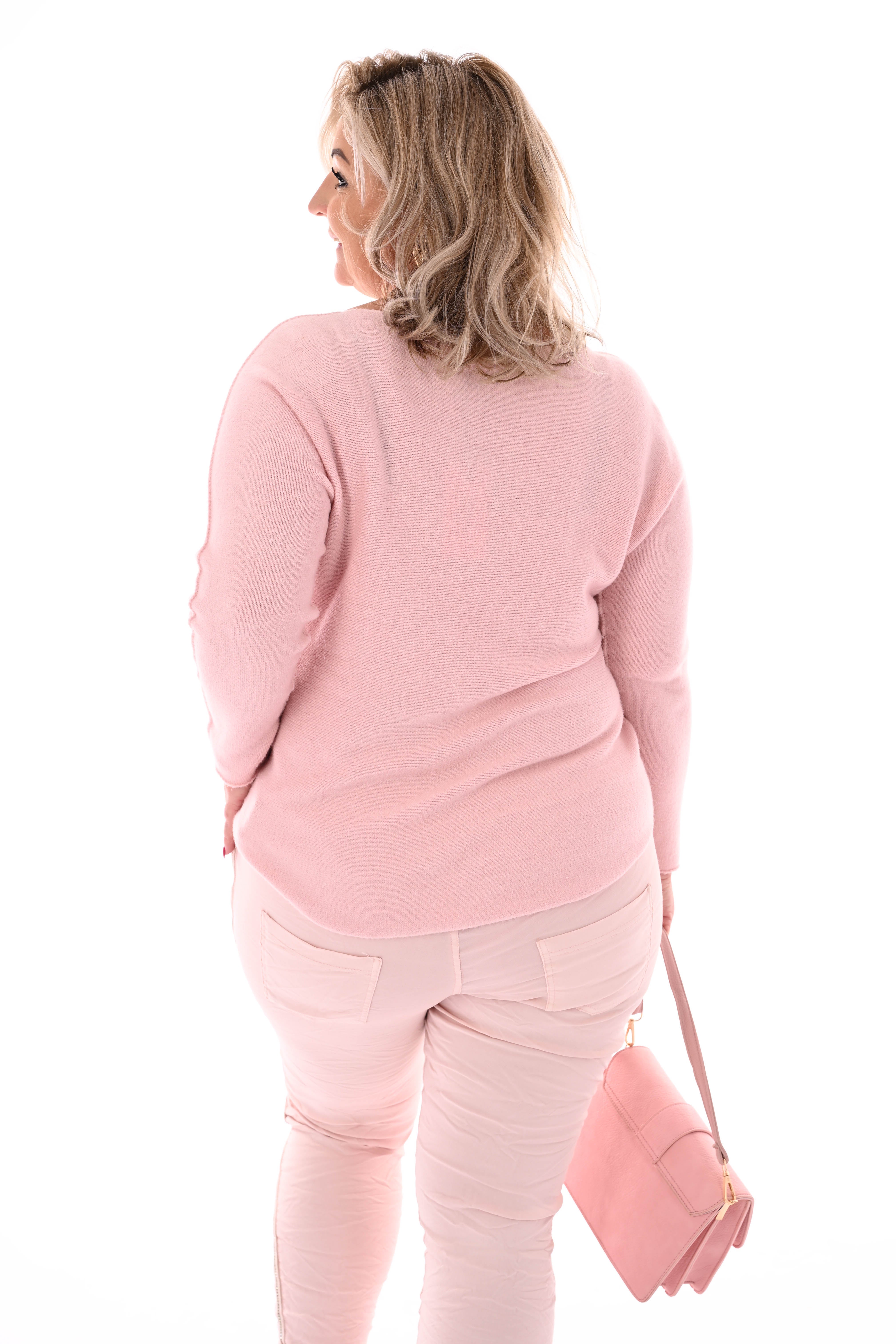 Trui bloem met strass oudroze