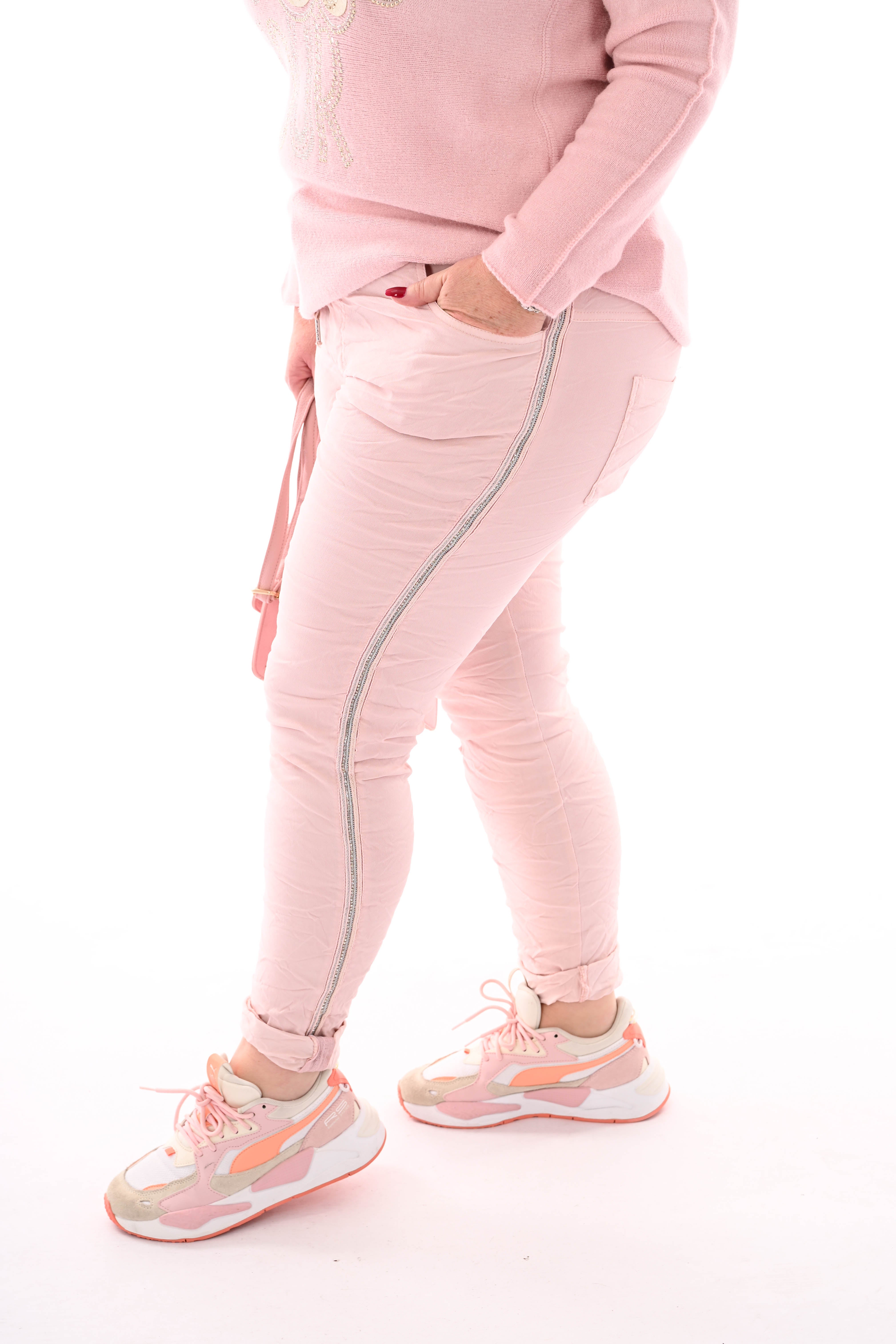 Stretchbroek met glitterbies oudroze