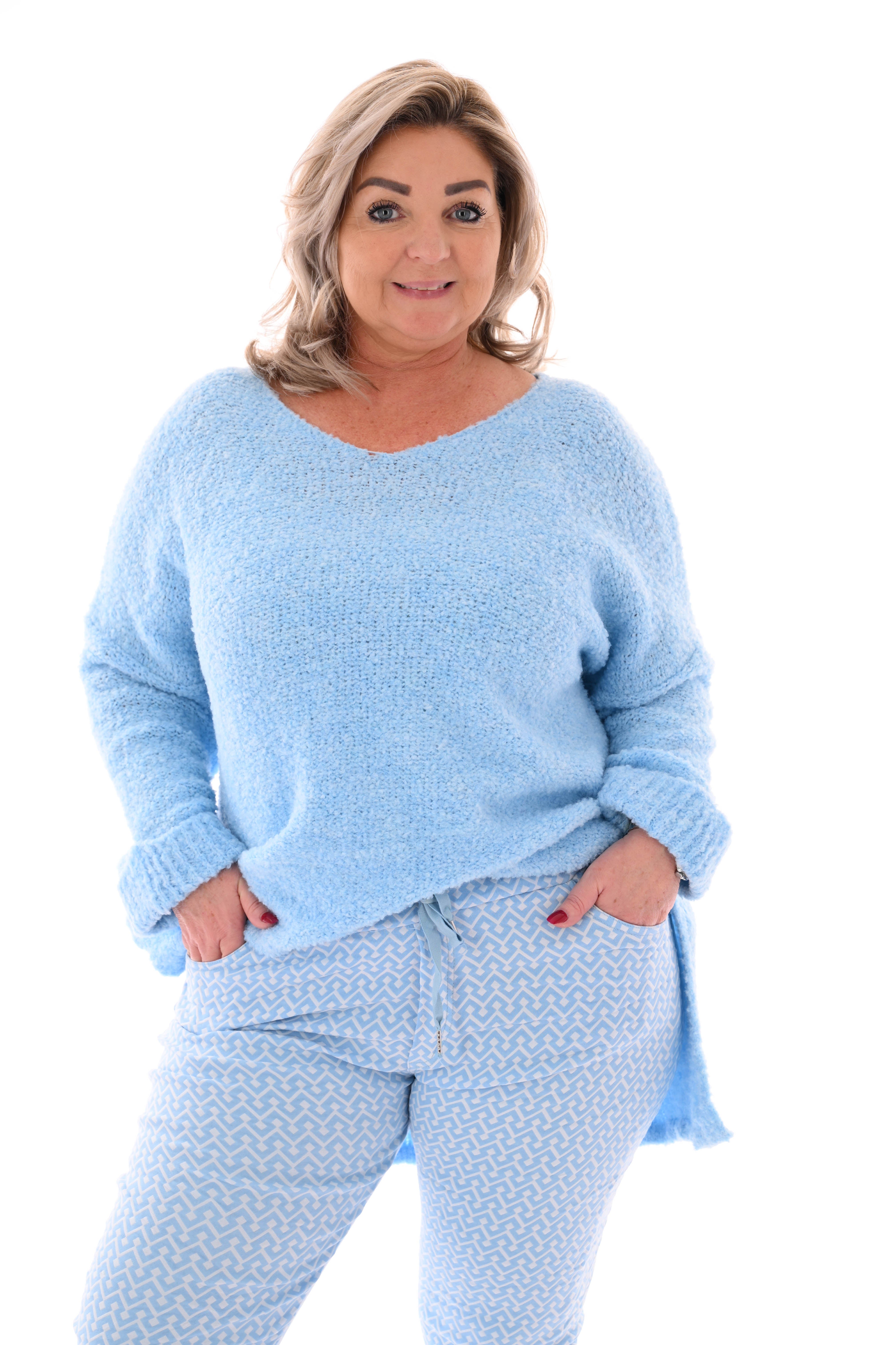 Boucle trui ronde hals lichtblauw