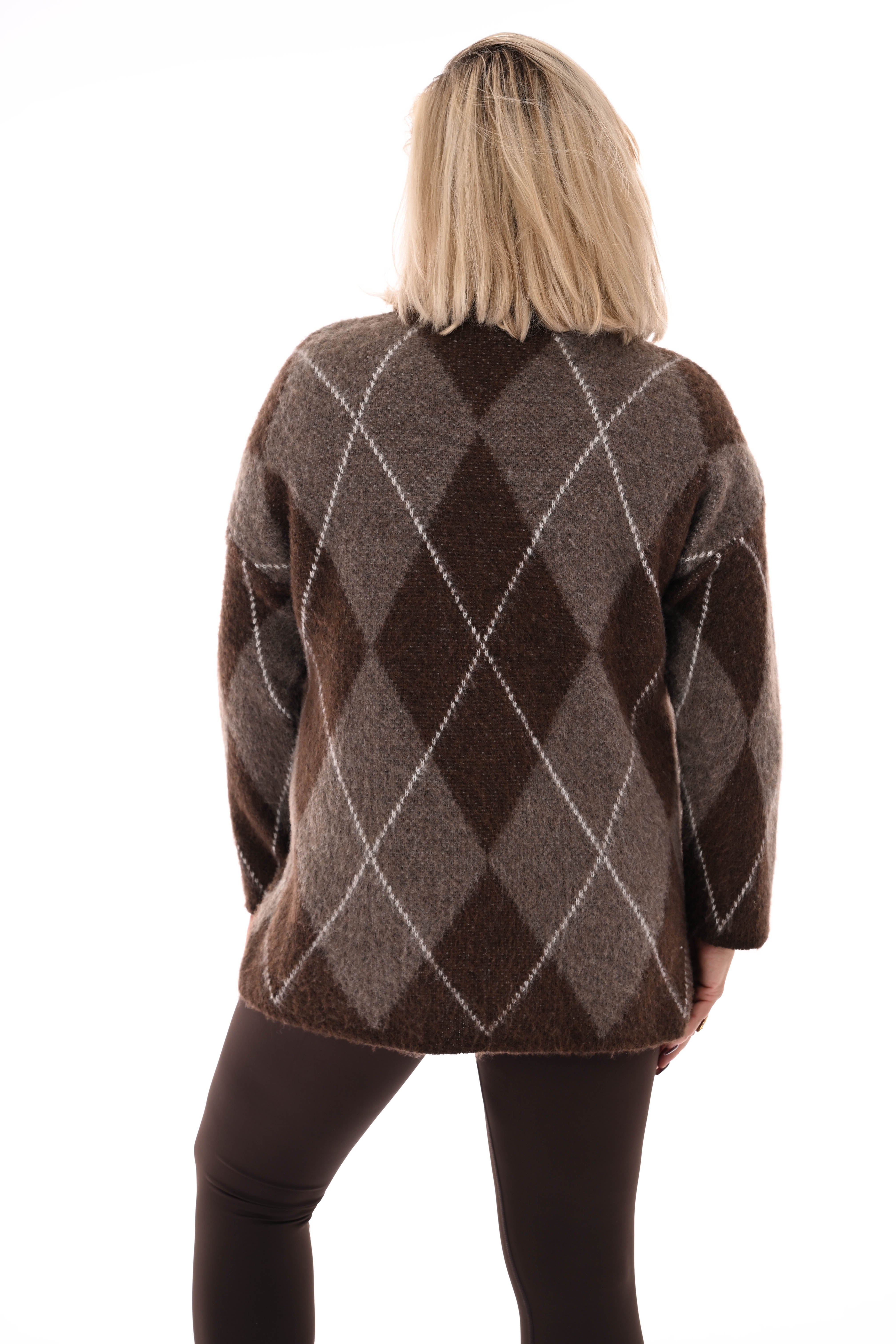 Trui ruit ronde hals bruin