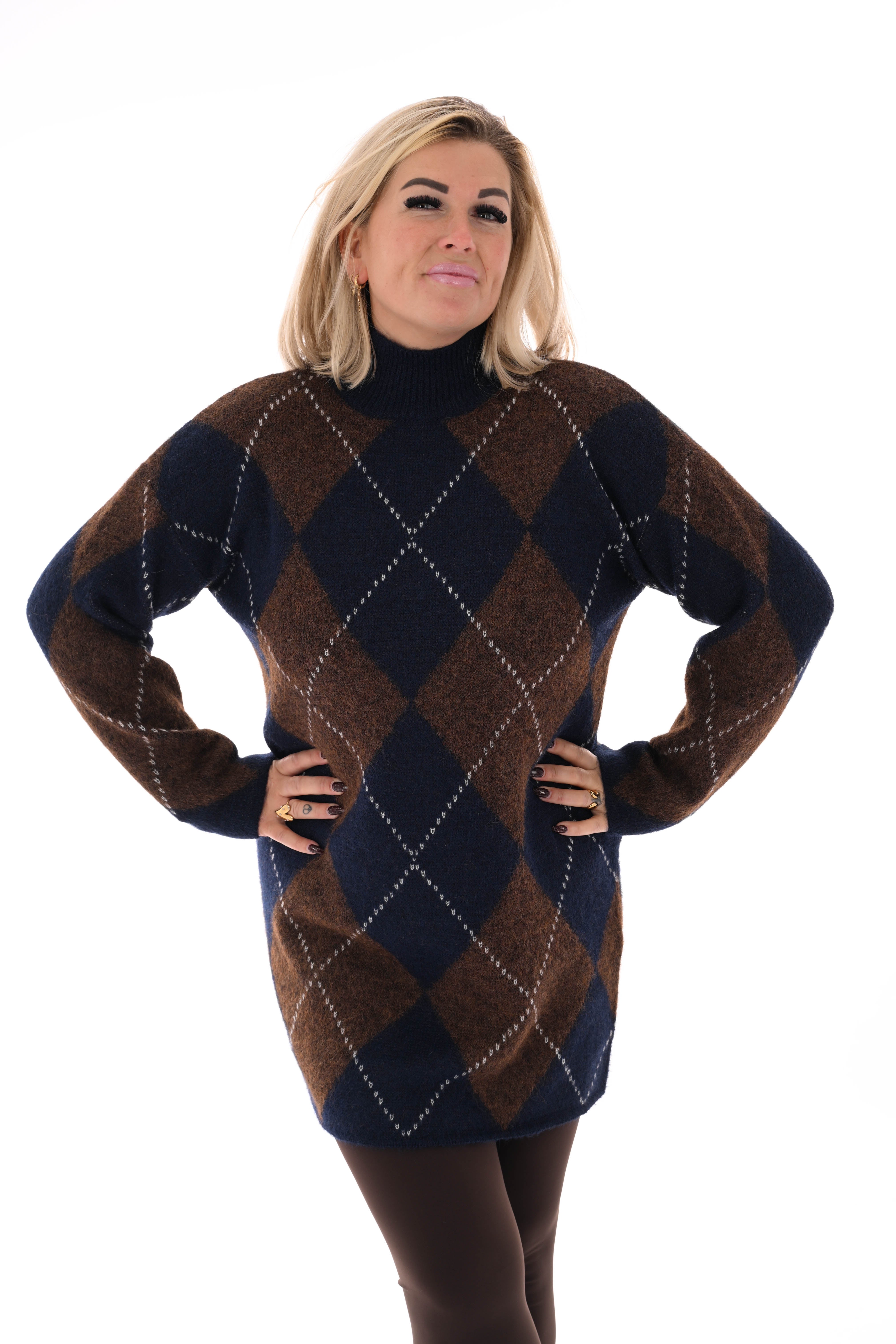 Gebreide jurk patroon marineblauw