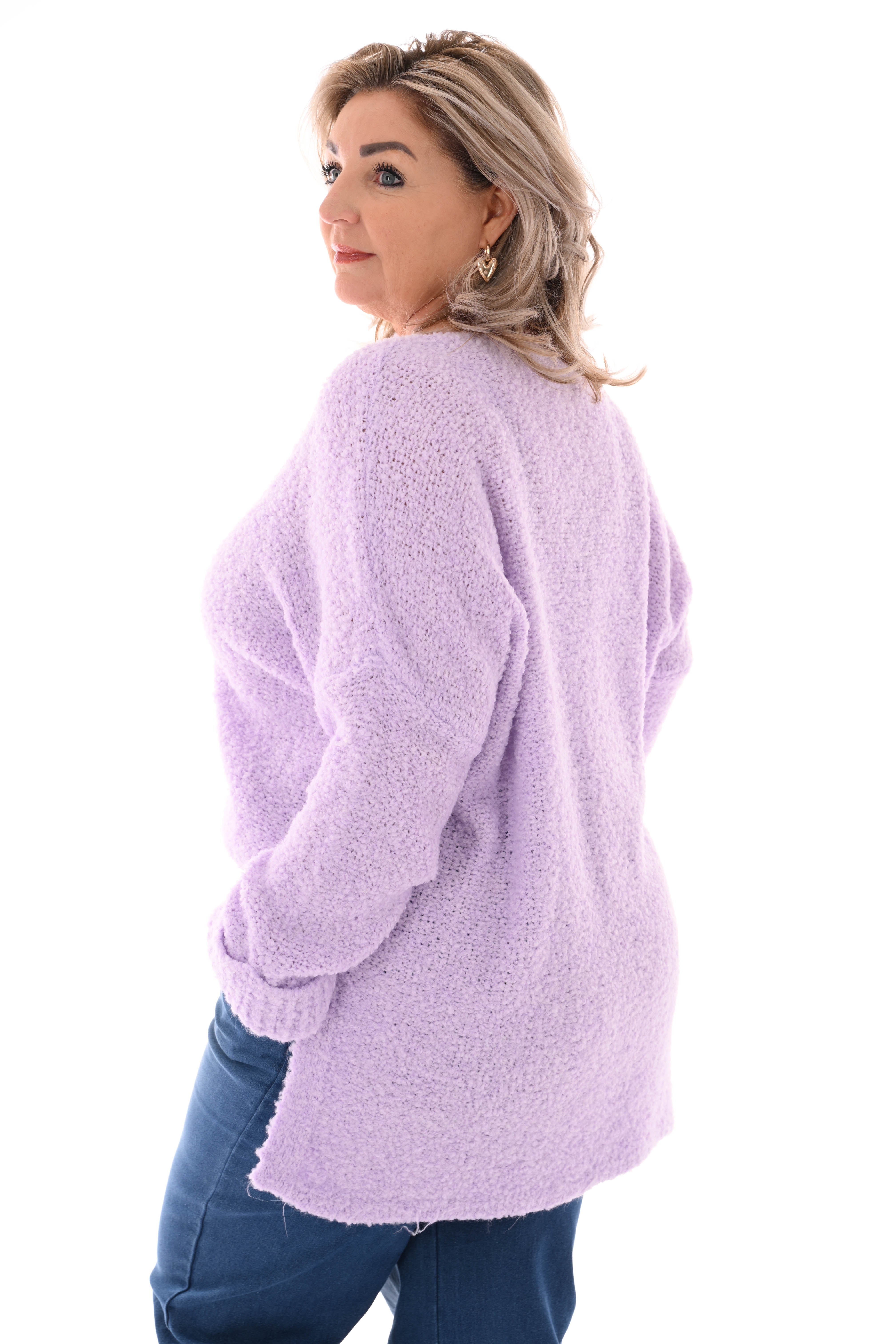 Boucle trui ronde hals lila