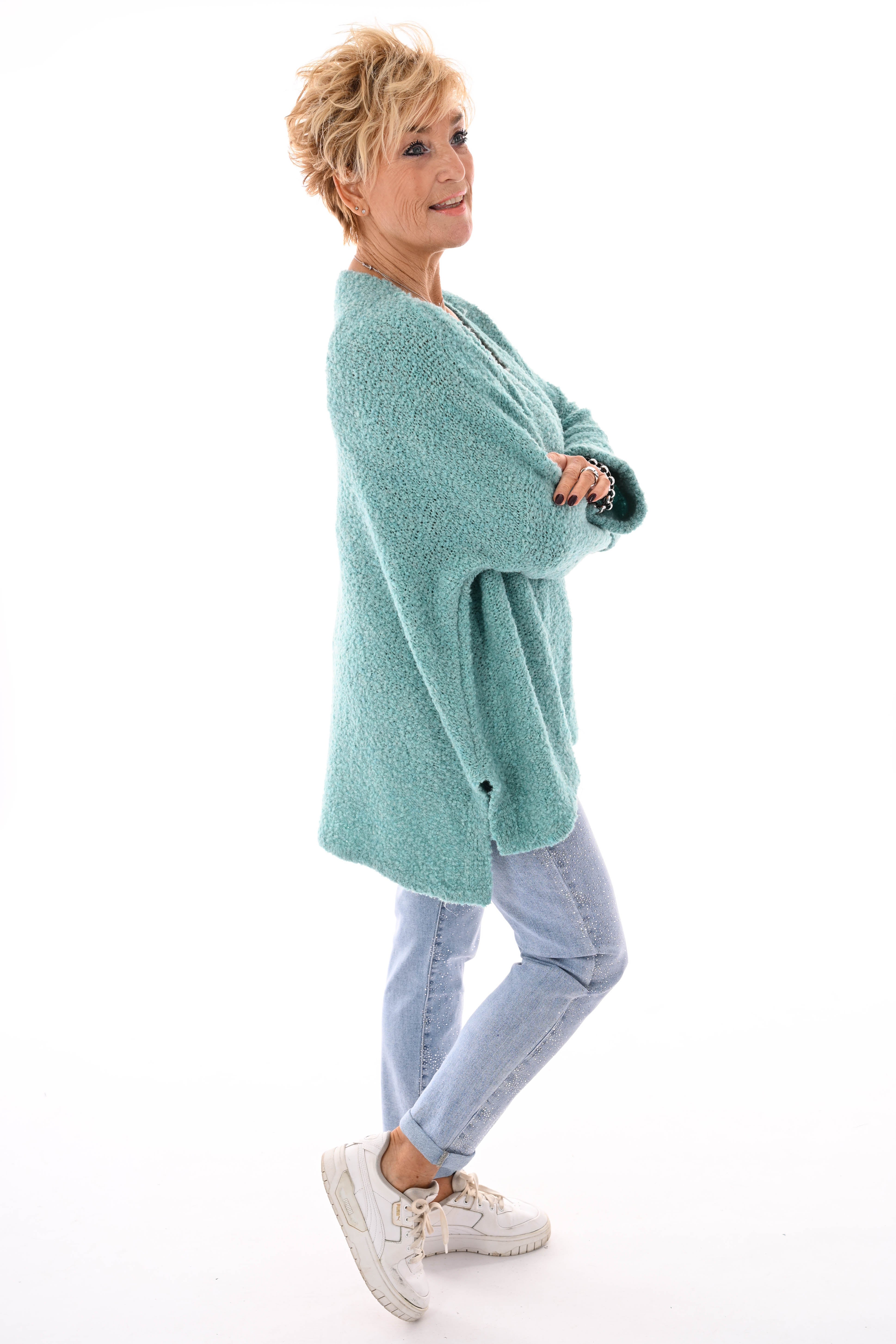 Boucle trui ronde hals turquoise