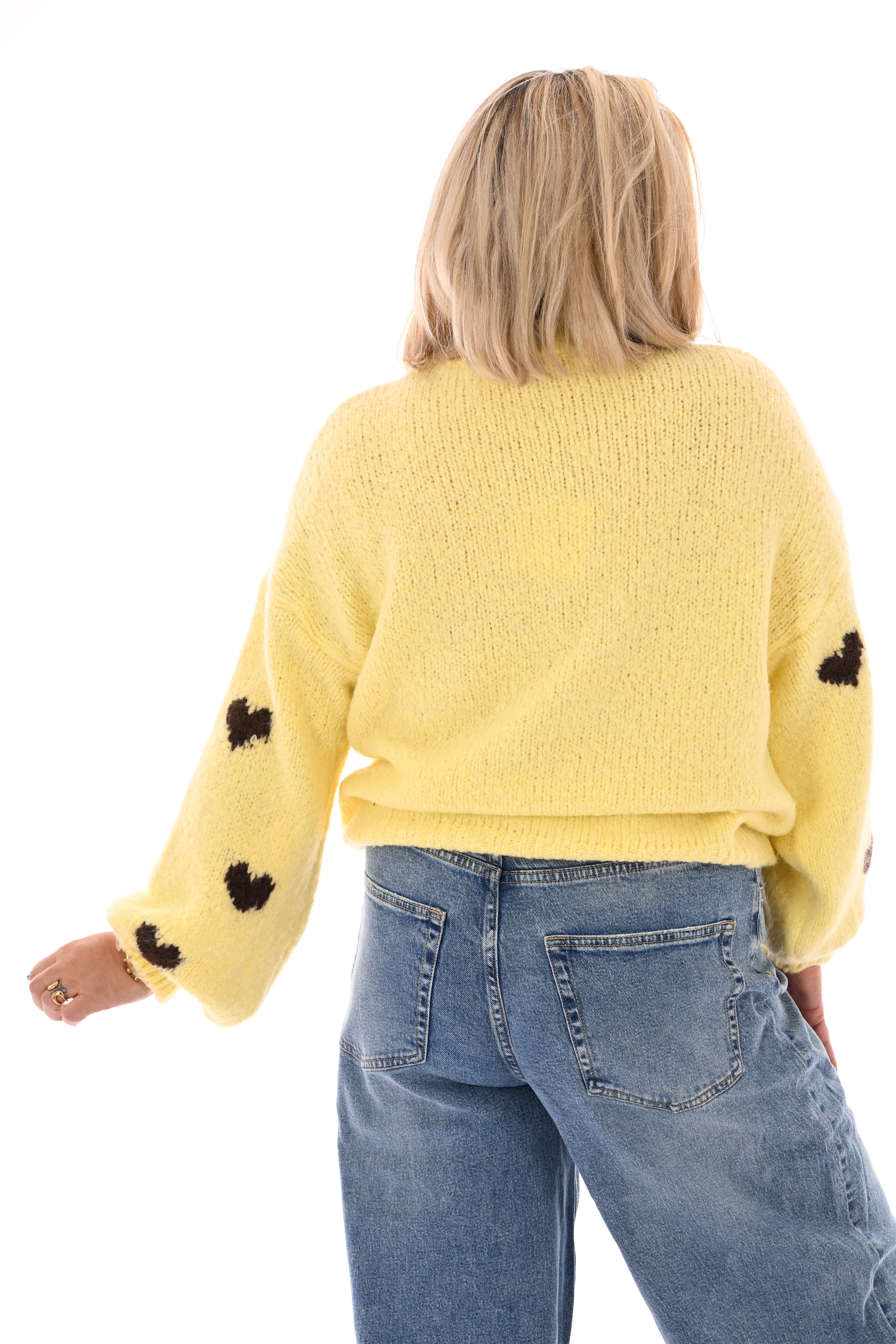 Gebreide trui kleine hartjes lichtgeel