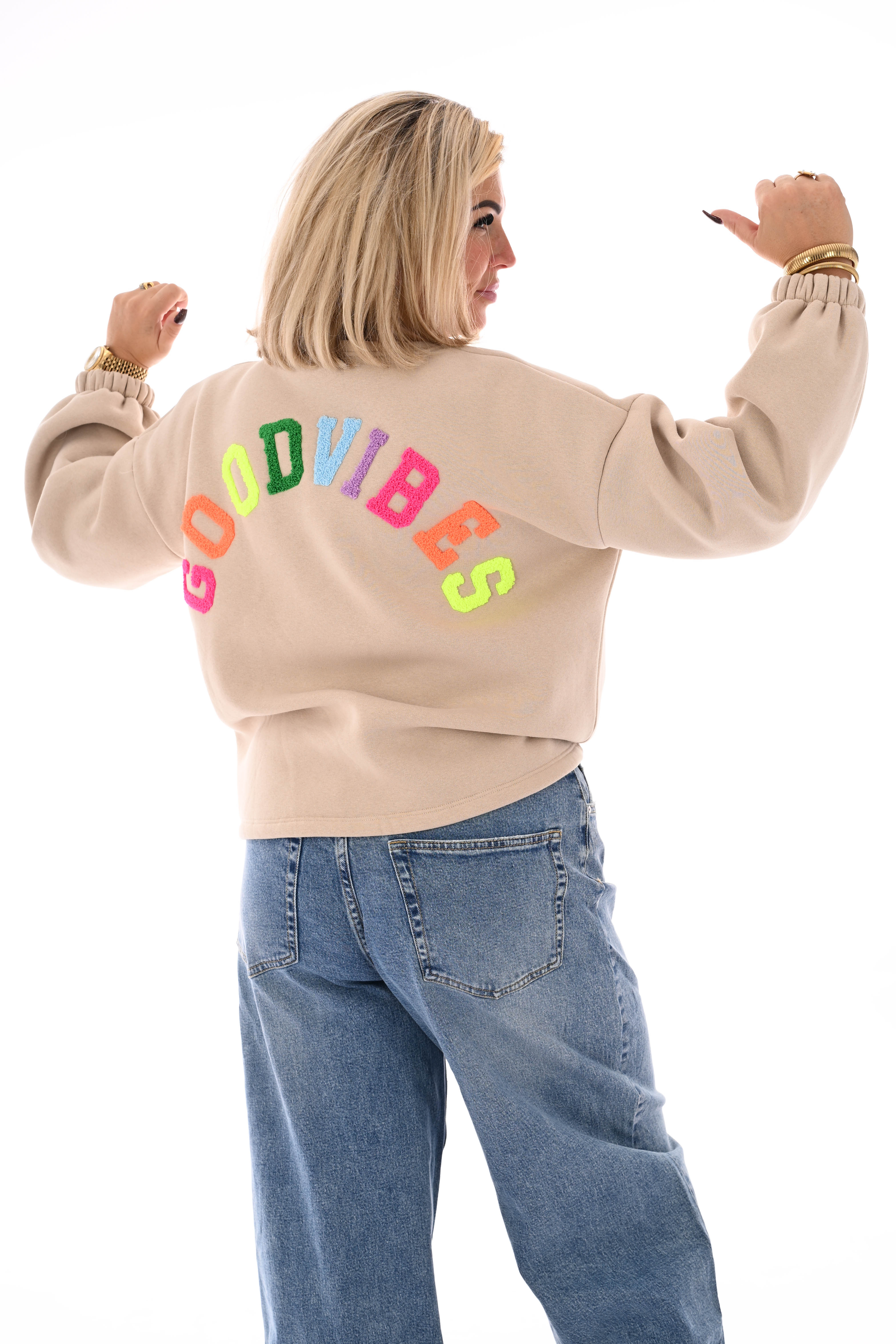 Sweater good vibes beige