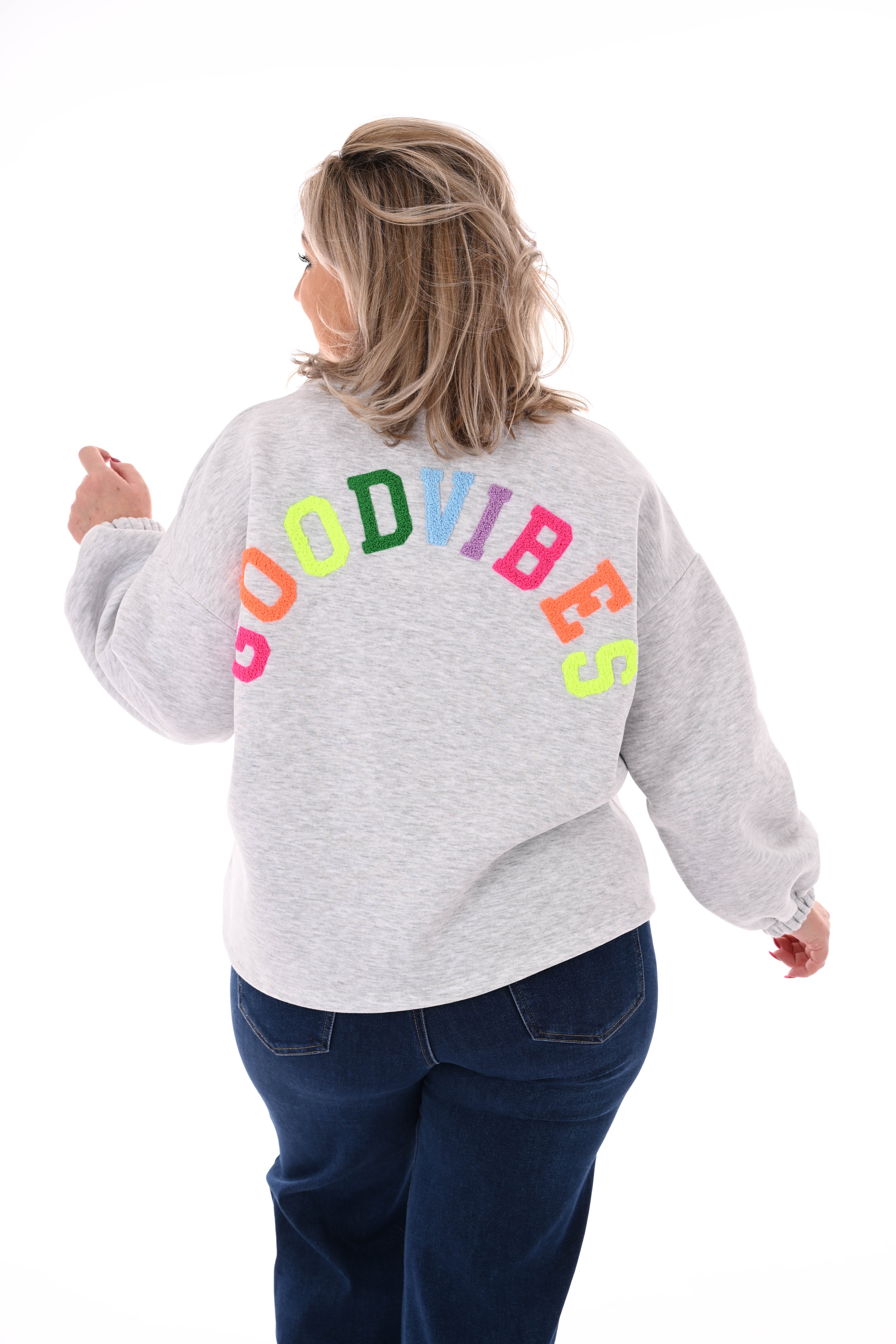 Sweater good vibes lichtgrijs