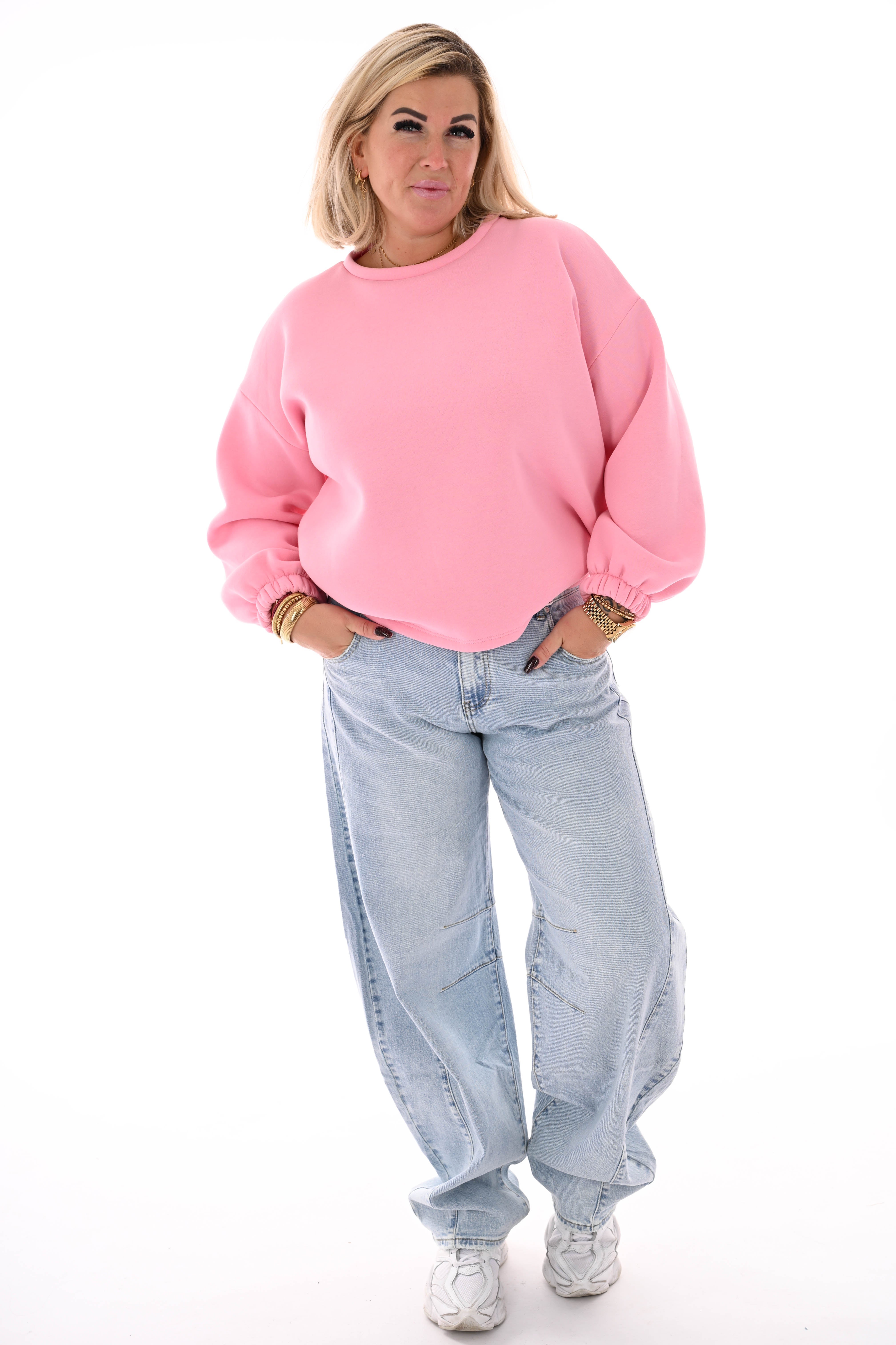 Sweater good vibes lichtroze