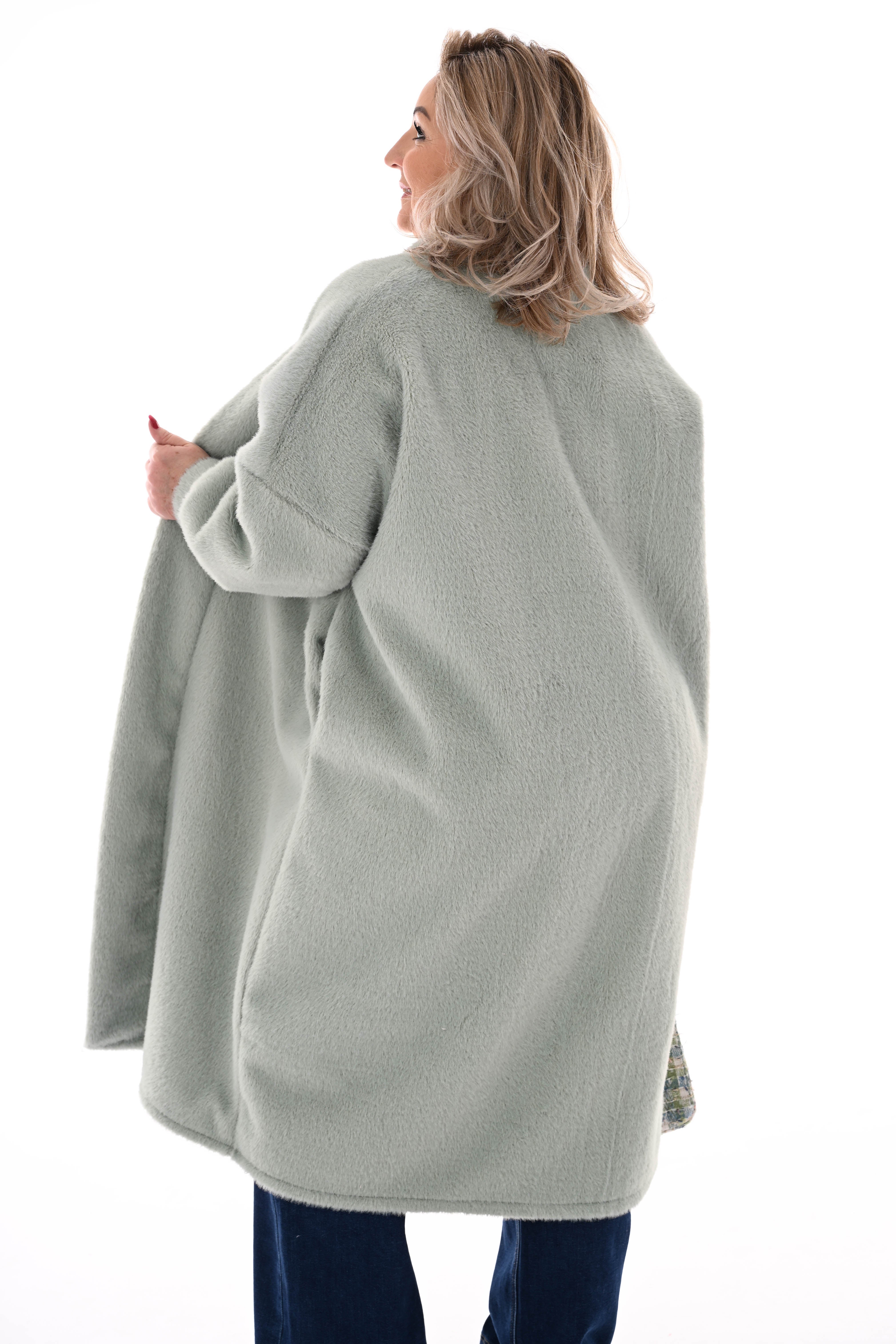 Lange faux fur jas groen