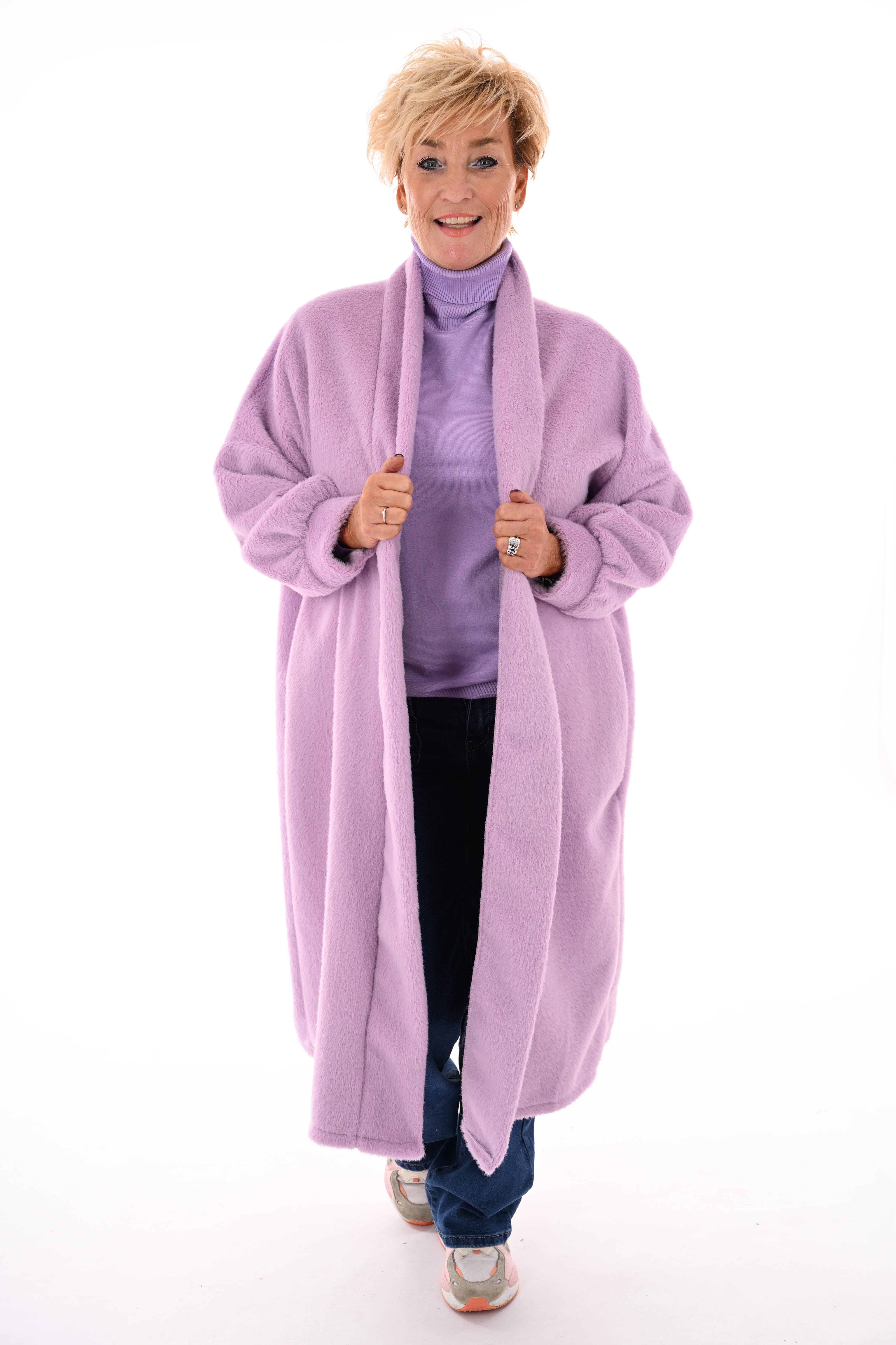 Lange faux fur jas lila