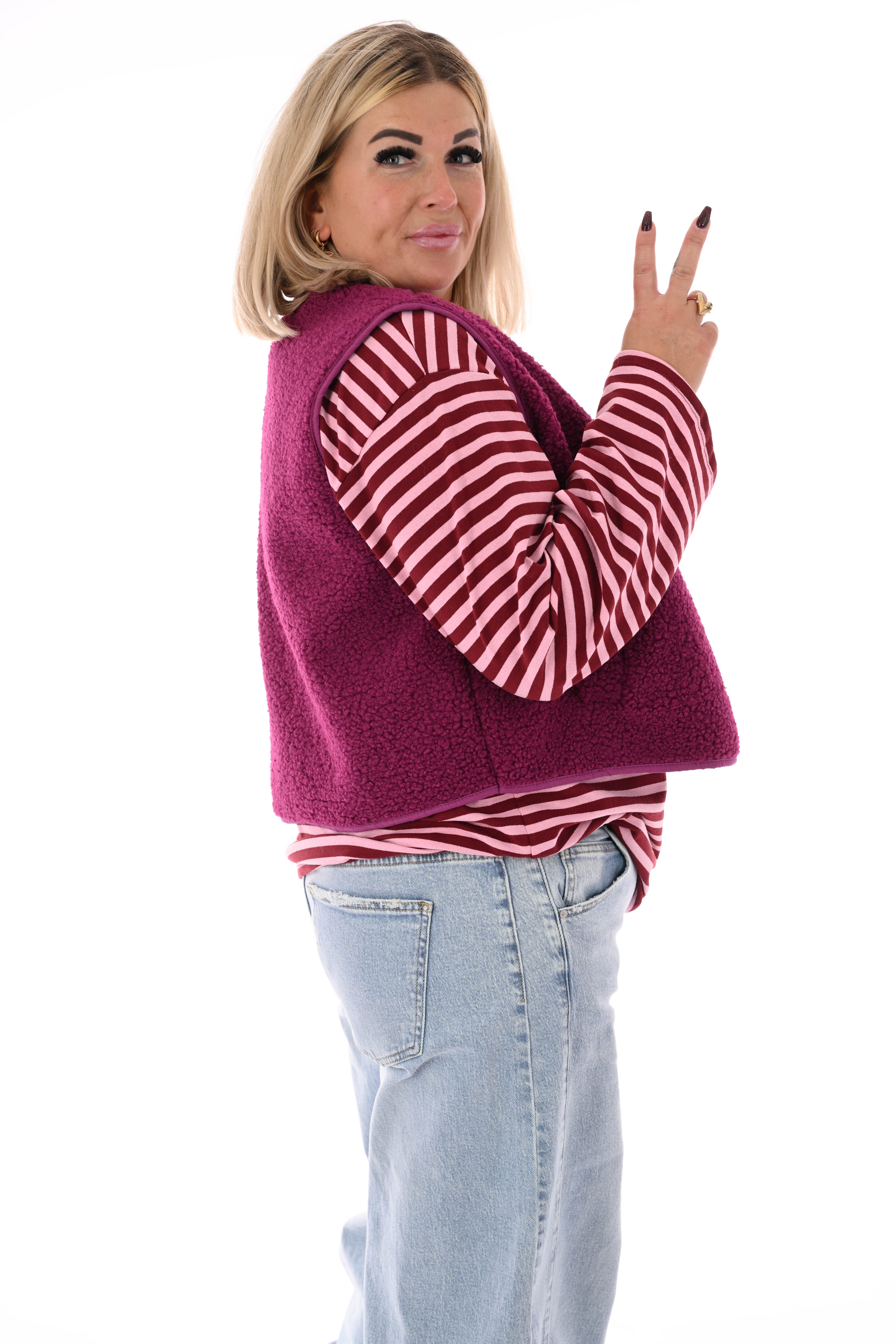 Teddy gilet met zakken cyclaam