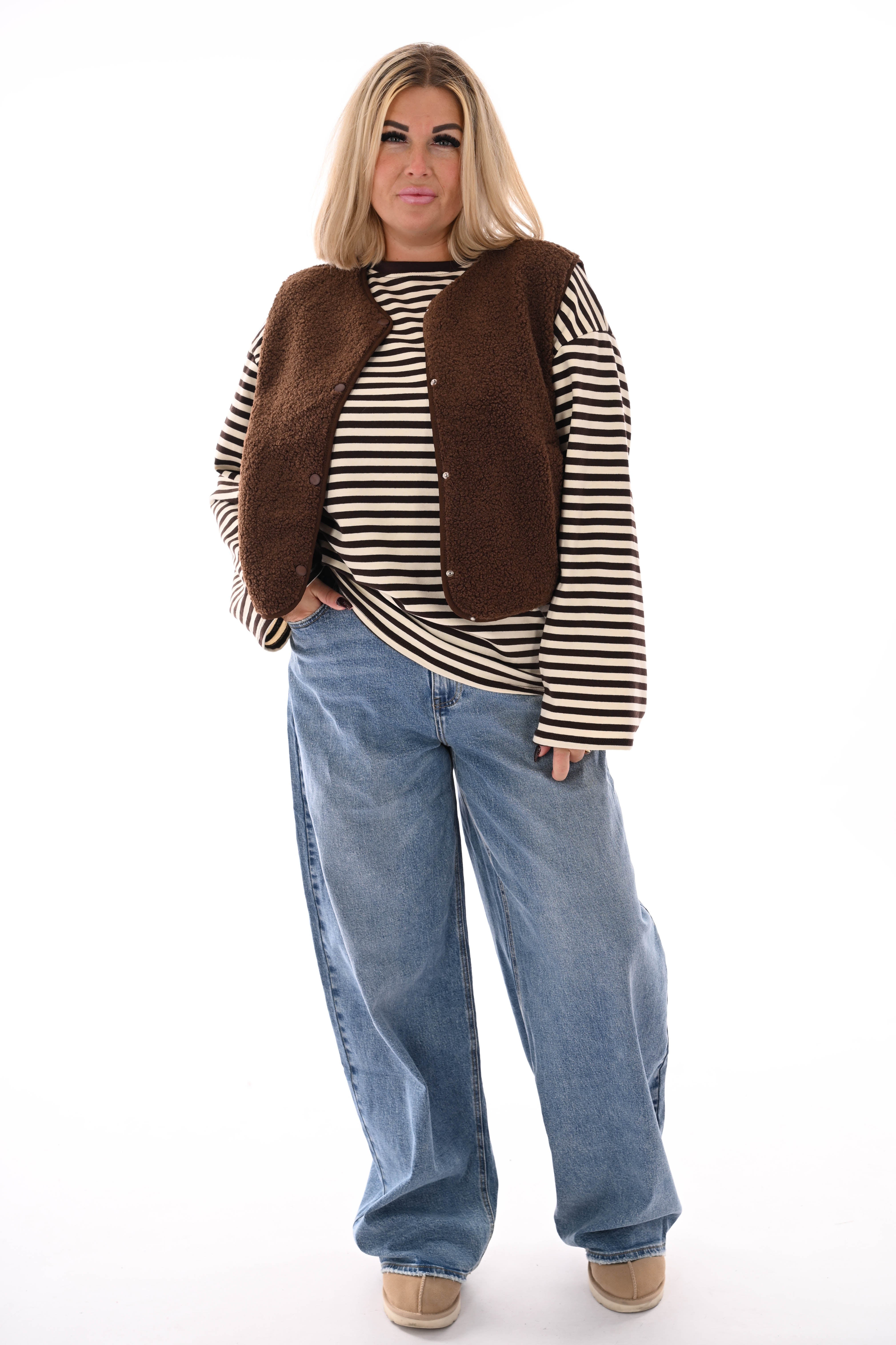 Teddy gilet met zakken bruin