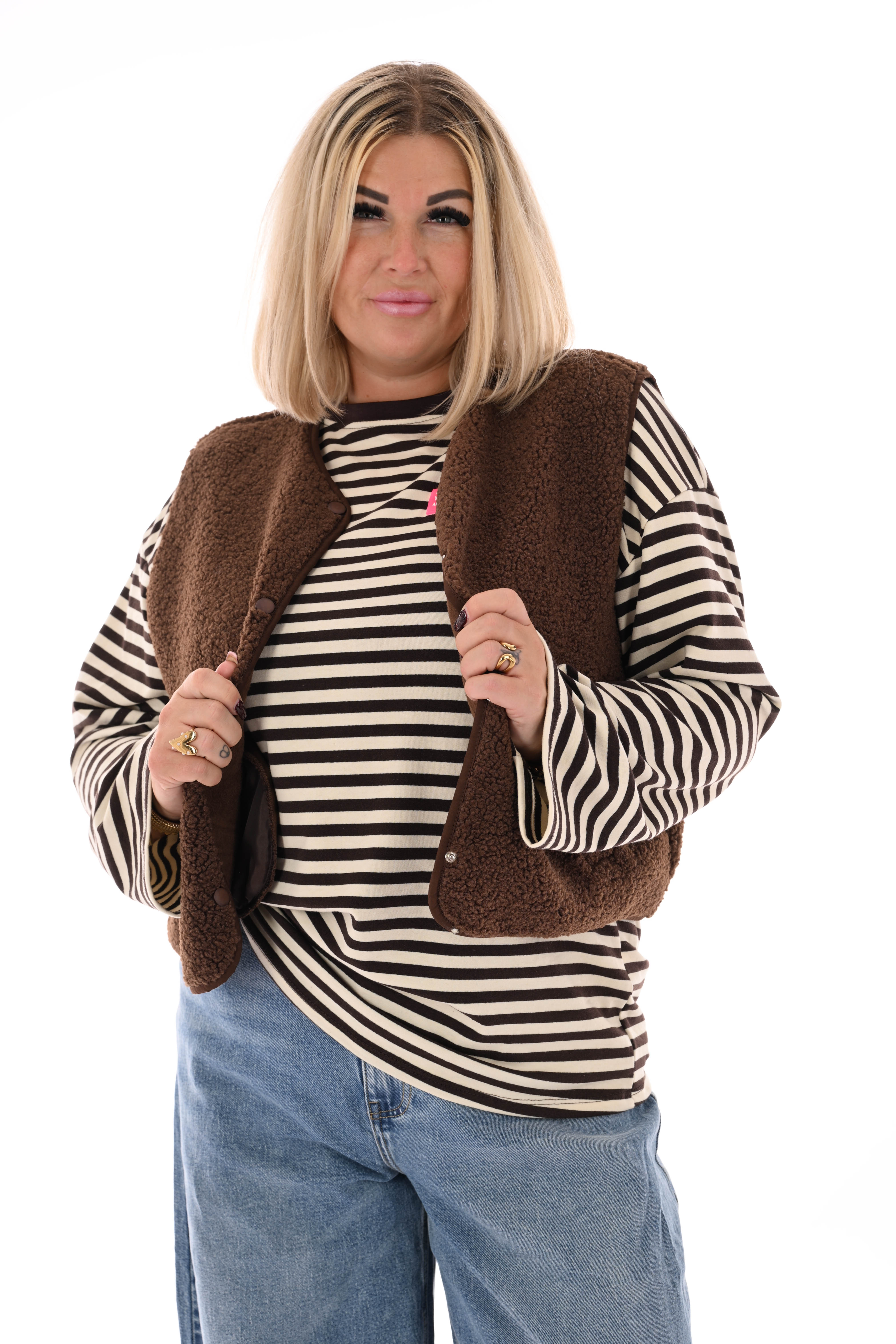 Teddy gilet met zakken bruin