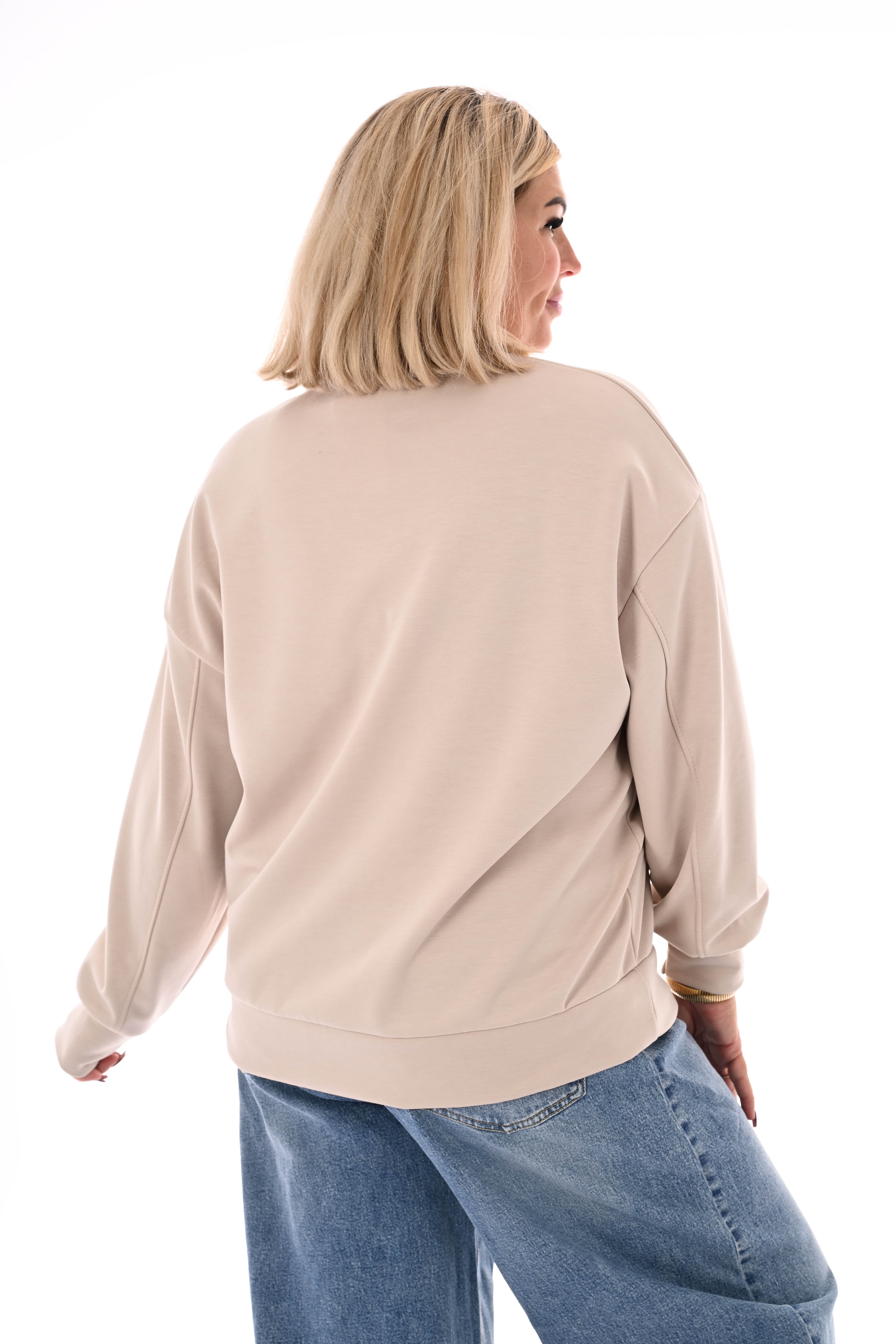 Sweater new york met rits beige