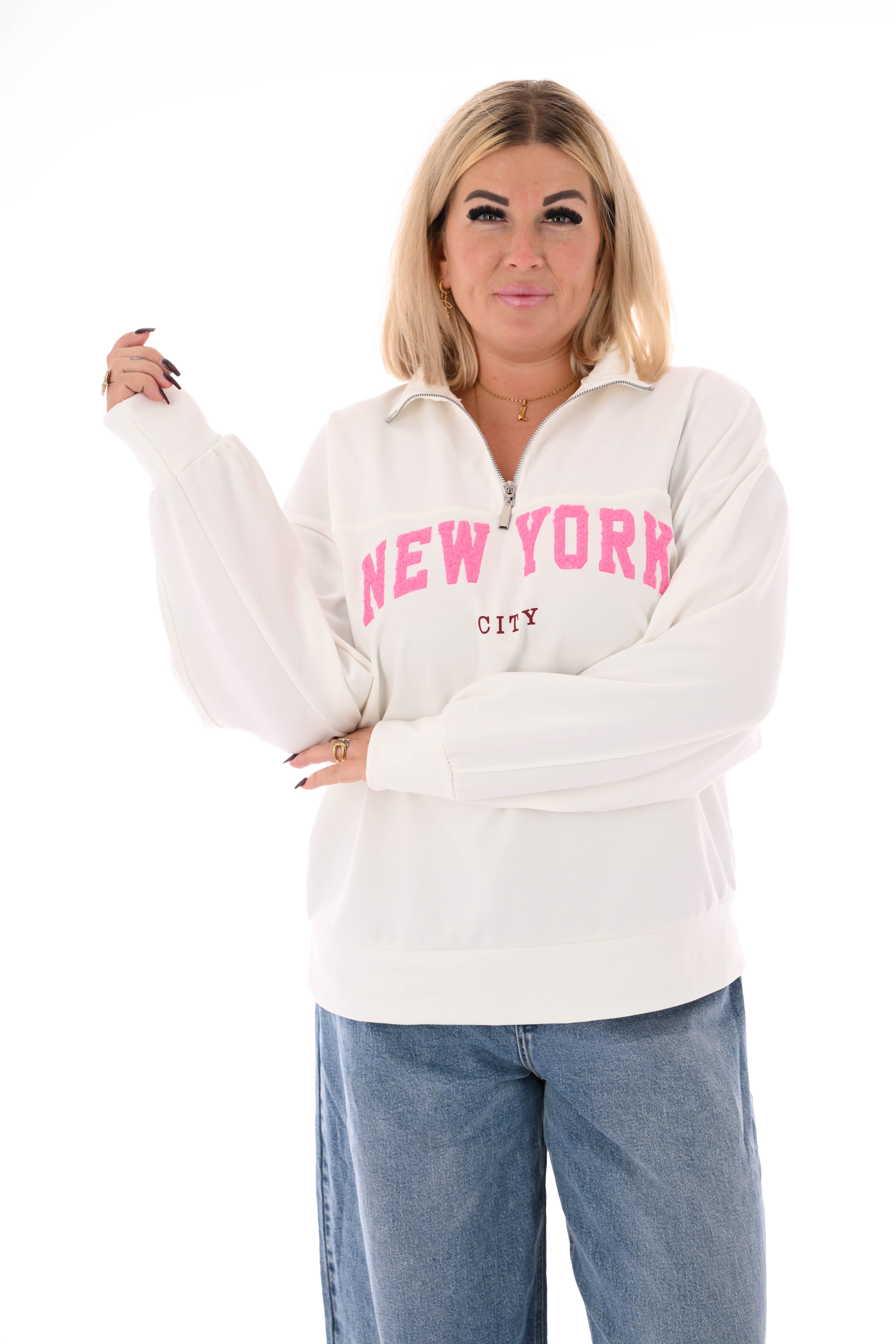Sweater new york met rits roomwit