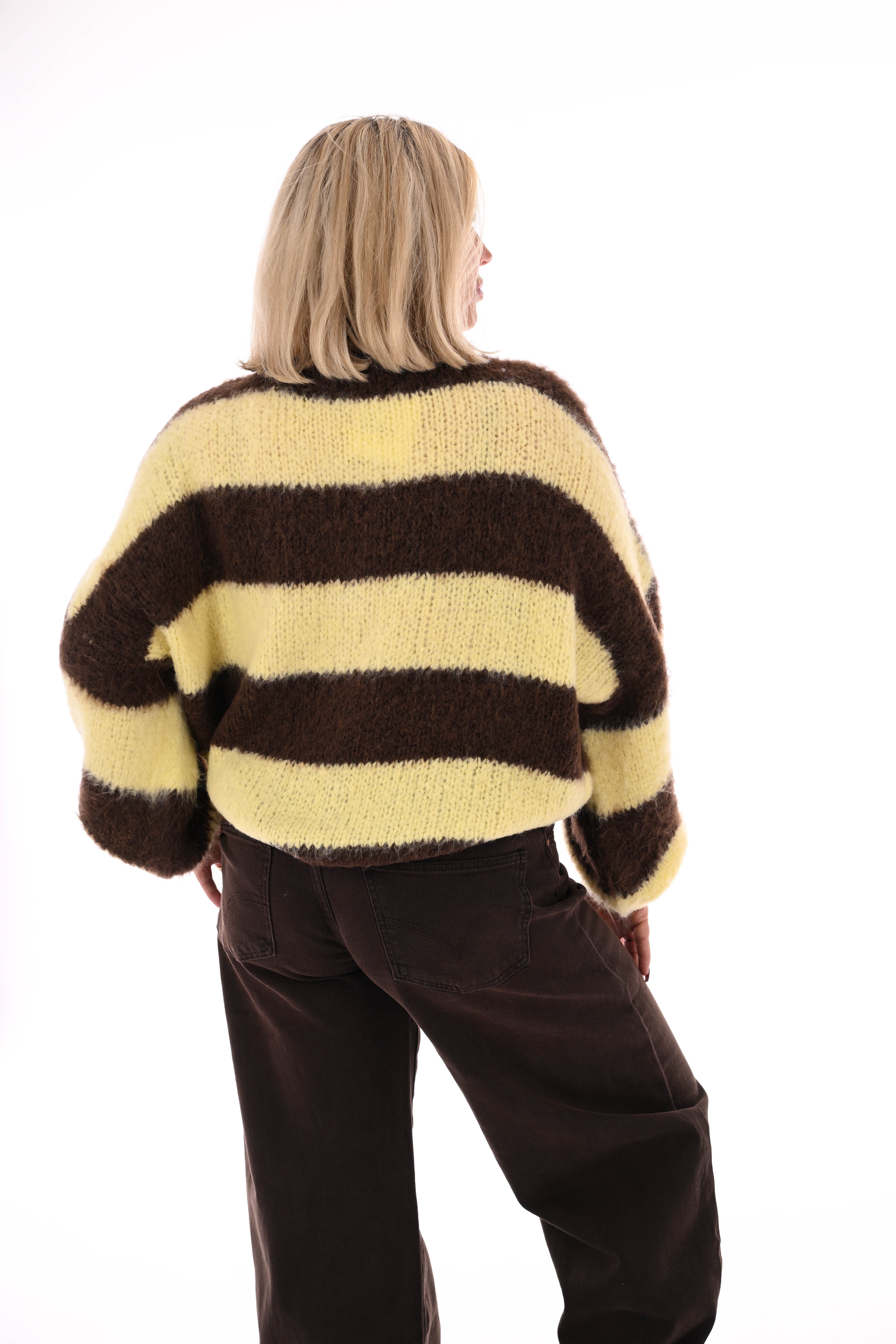 Vest strepen met knopen lichtgeel/donkerbruin