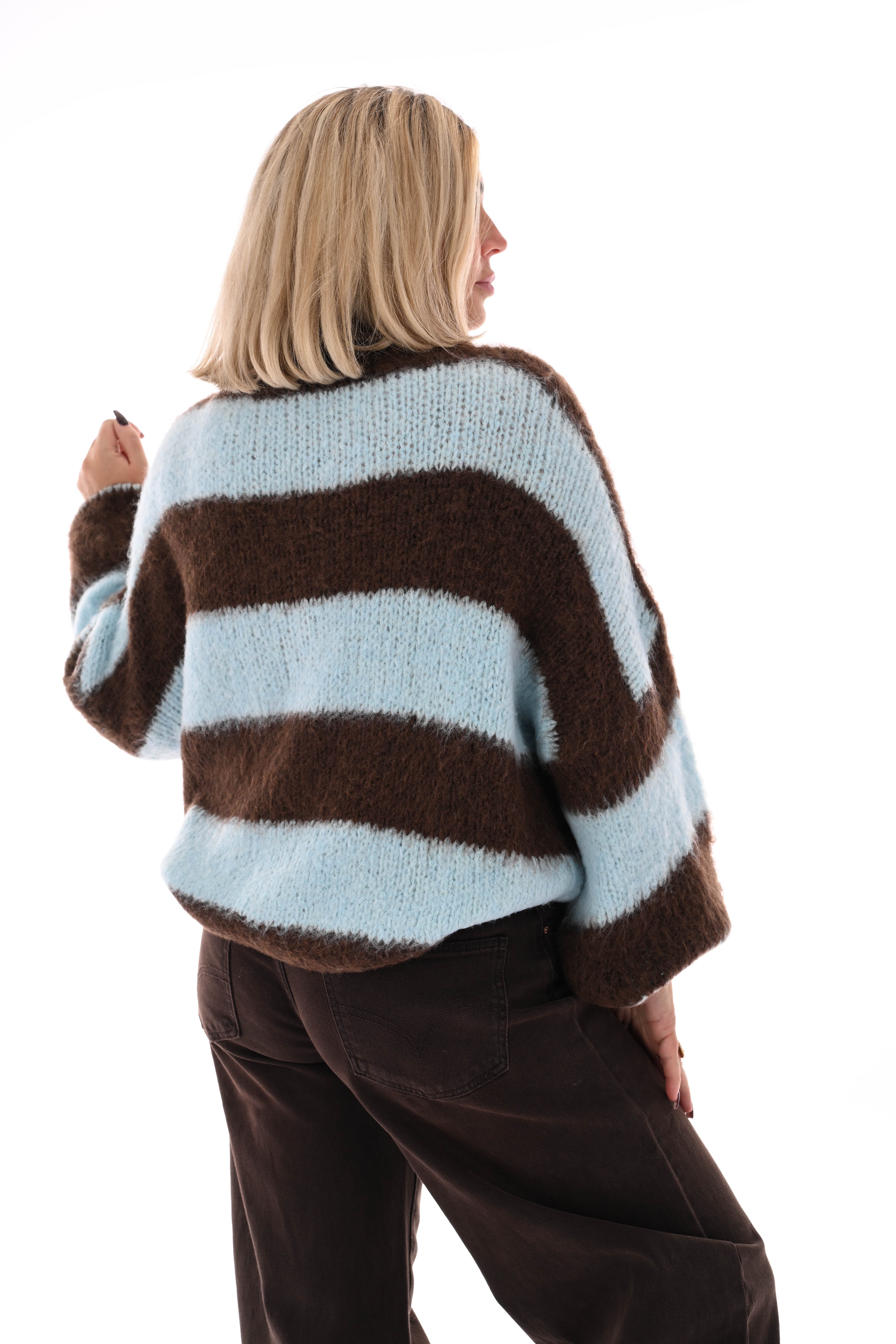 Vest strepen met knopen lichtblauw/donkerbruin