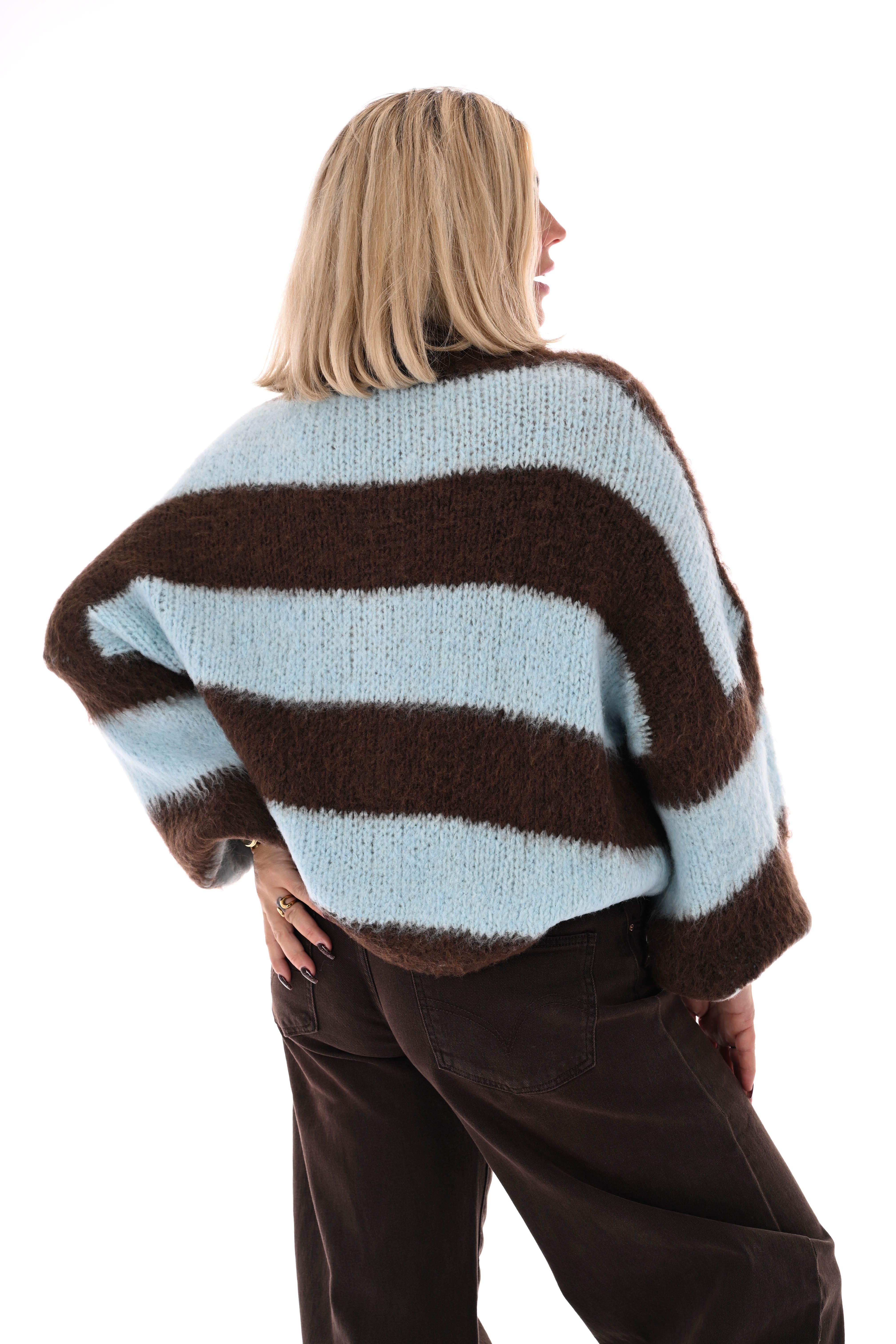 Vest strepen met knopen lichtblauw/donkerbruin