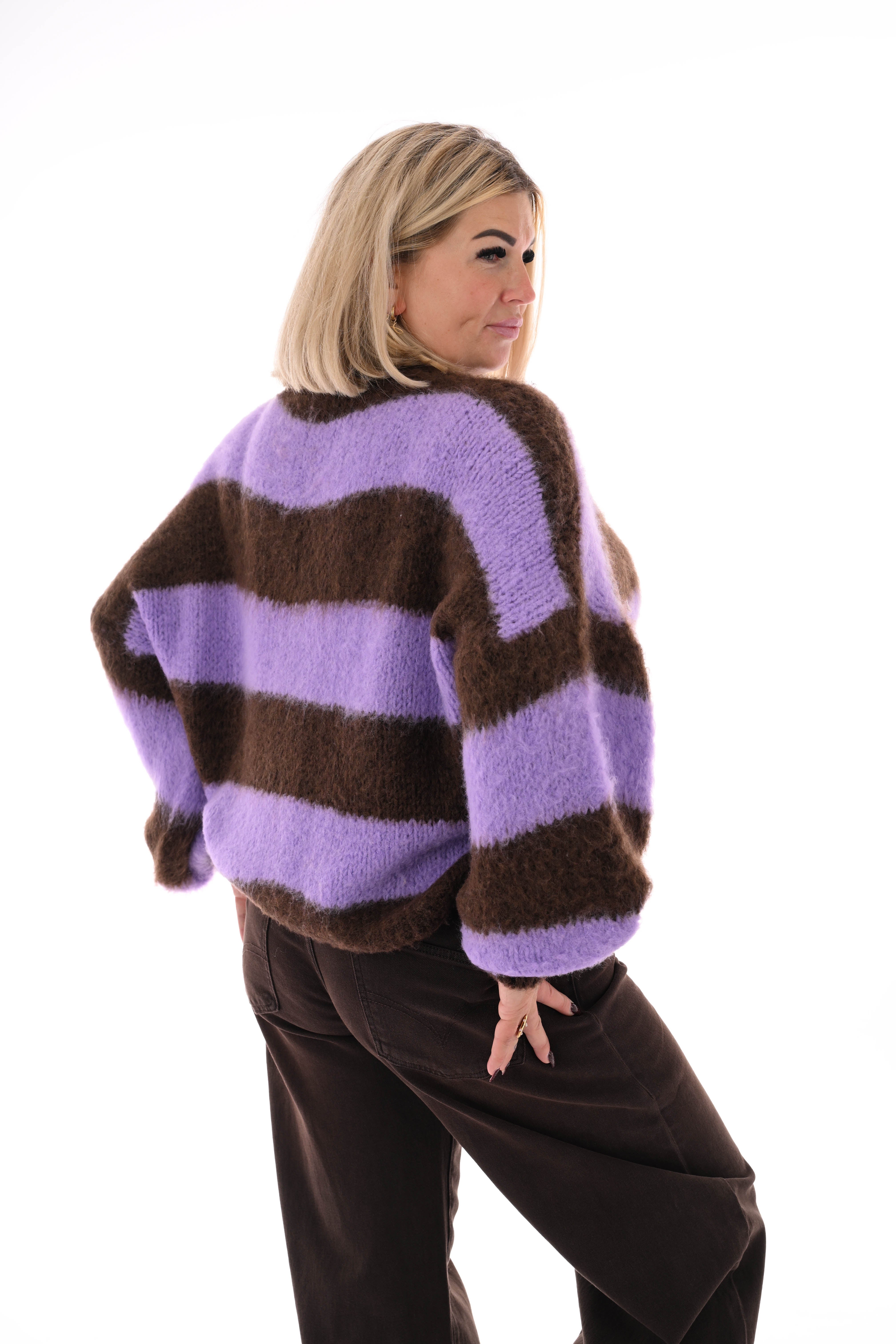 Vest strepen met knopen donkerbruin/paars