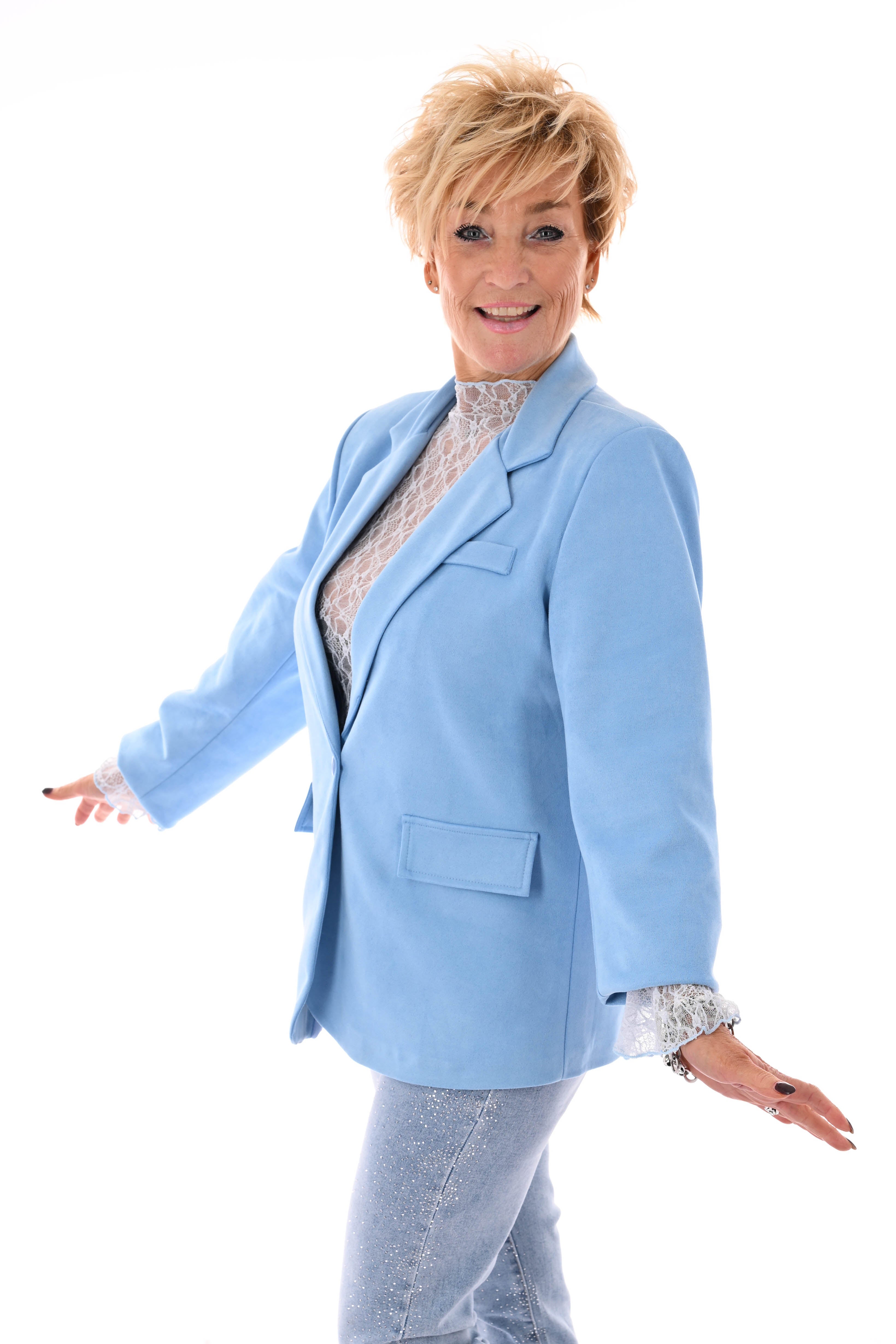 Suedelook blazer uni lichtblauw