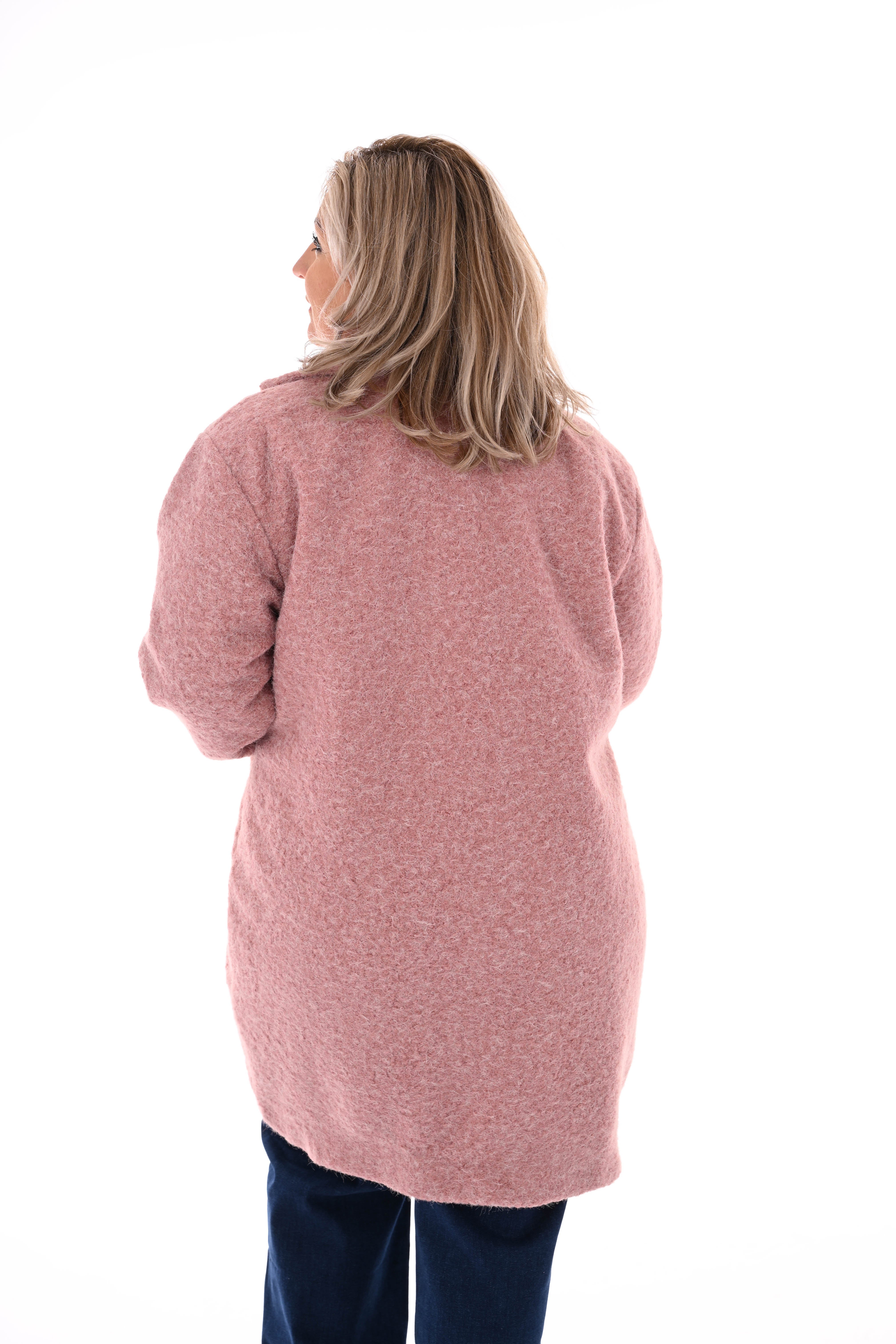 Lange wavy boucle blazer oudroze