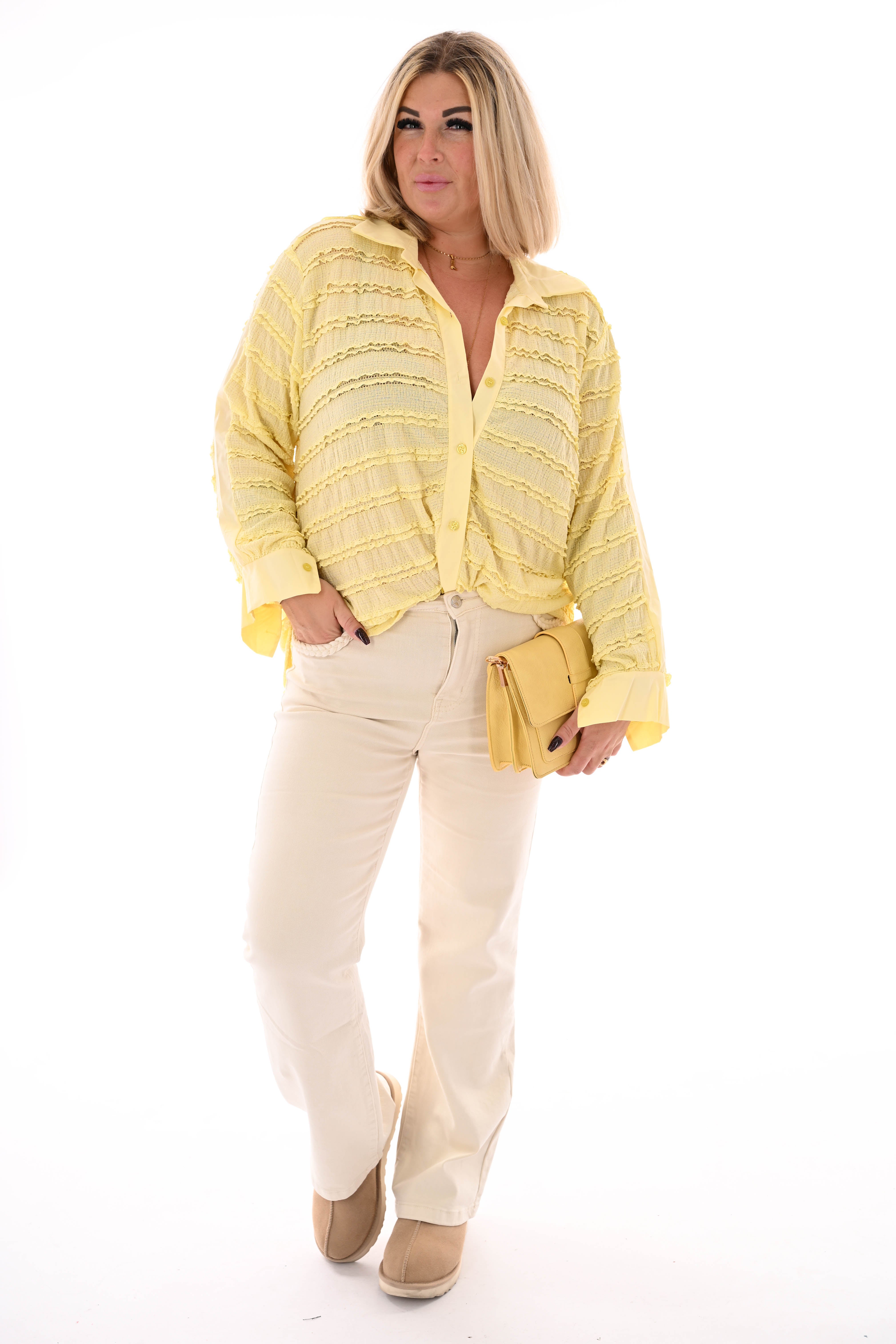Blouse ruffles lichtgeel