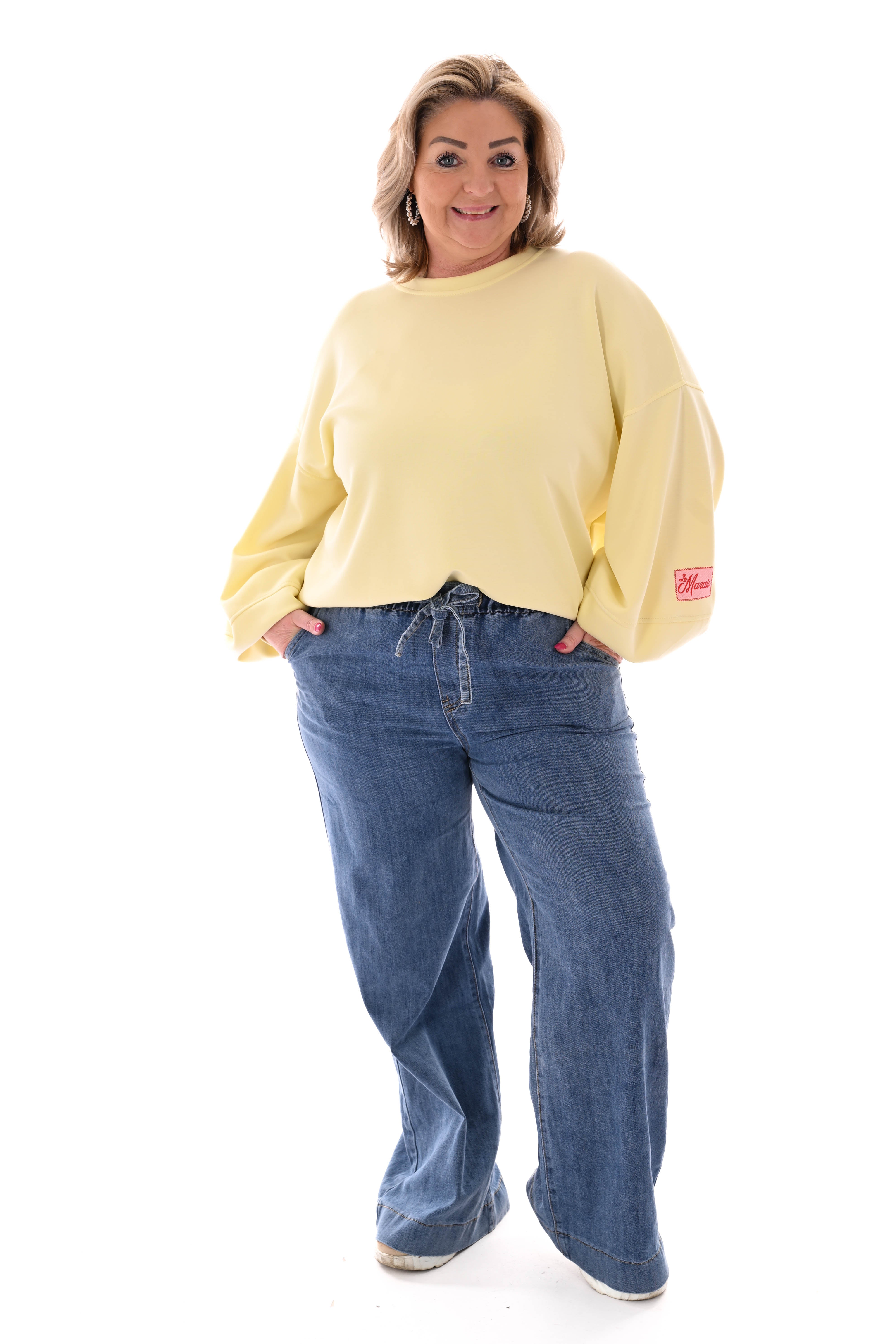 Monday elastieken taille jeans middenblauw