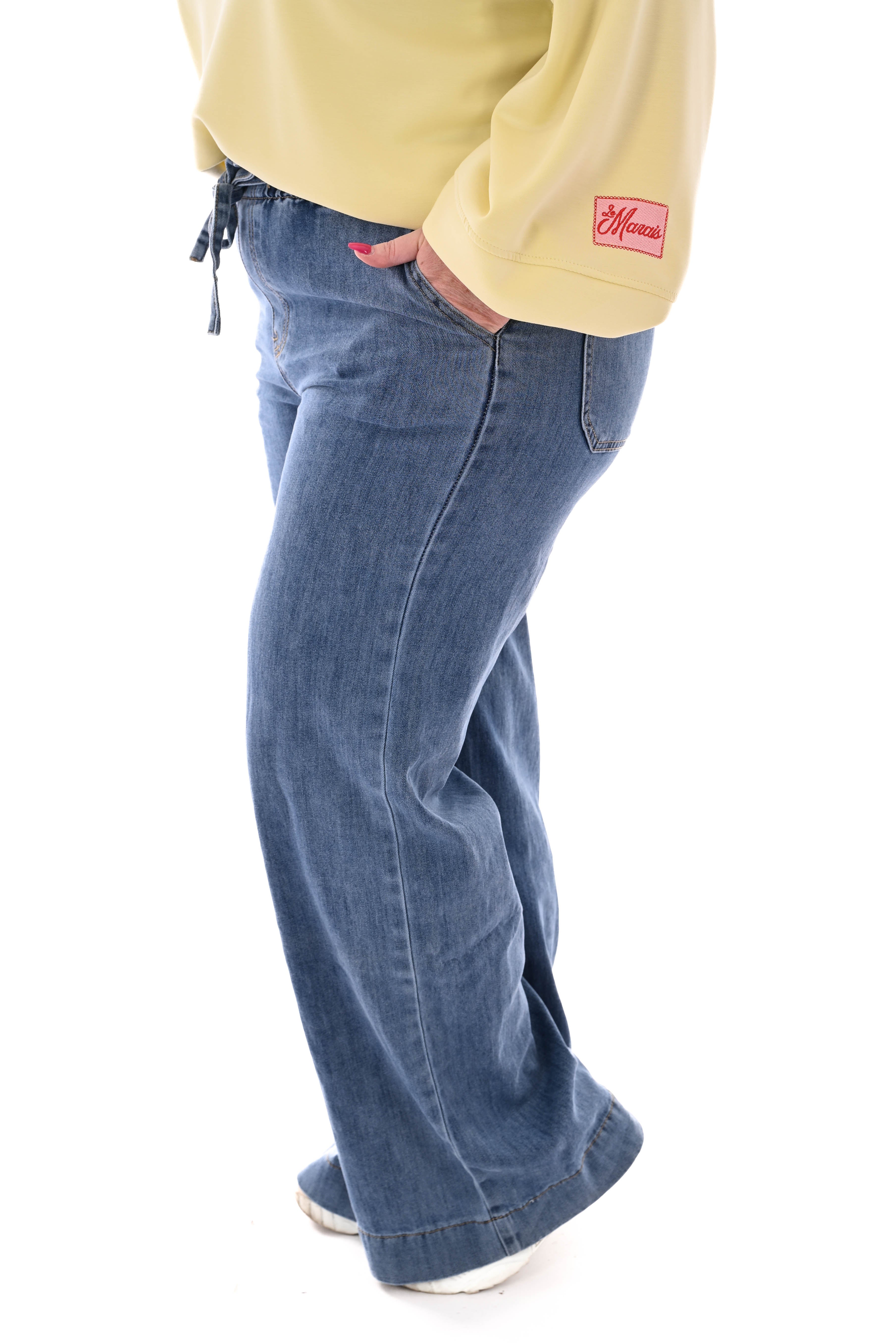 Monday elastieken taille jeans middenblauw