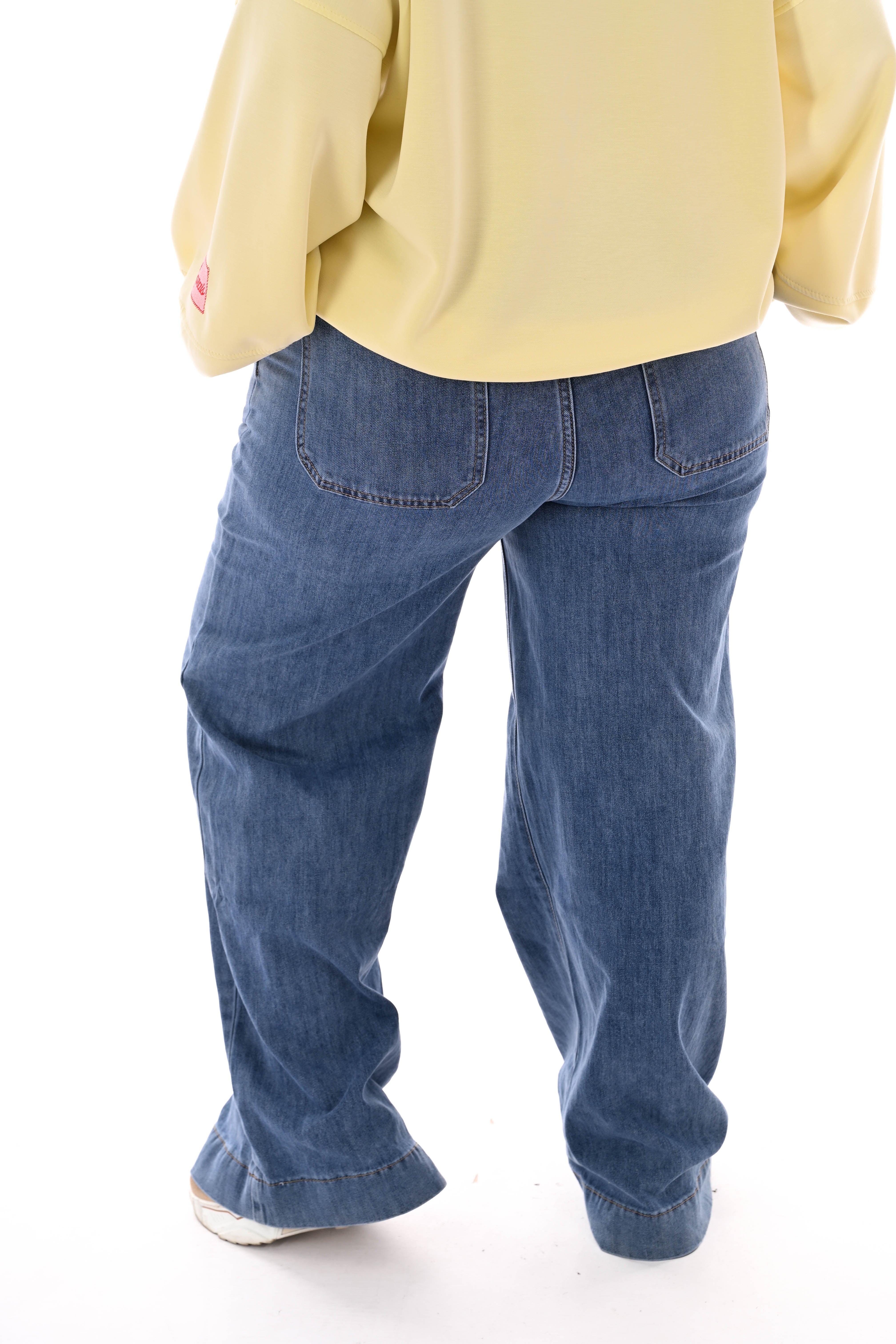 Monday elastieken taille jeans middenblauw