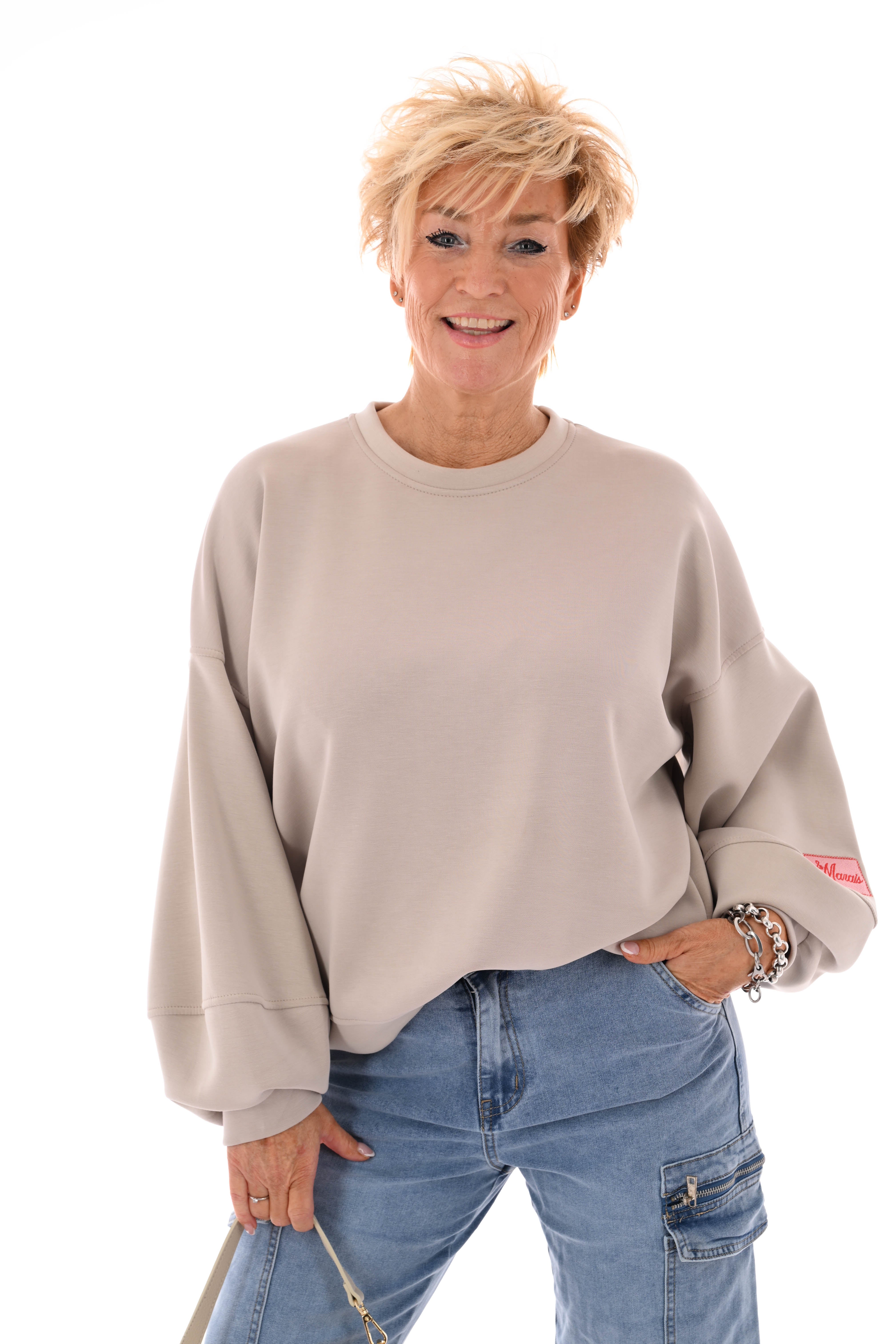 Sweater le marais applicatie beige