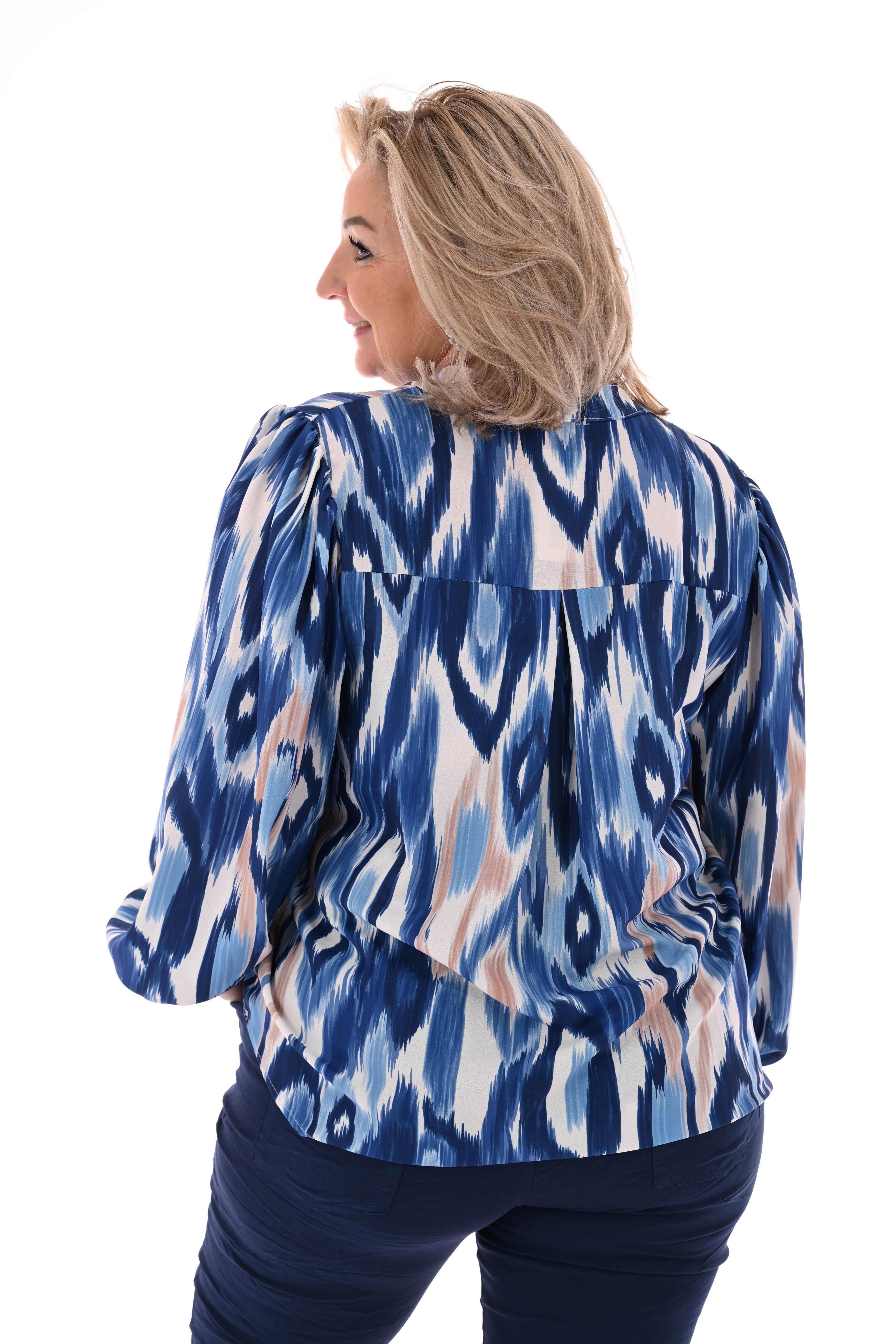 Top lange mouwen v-hals vegen marineblauw