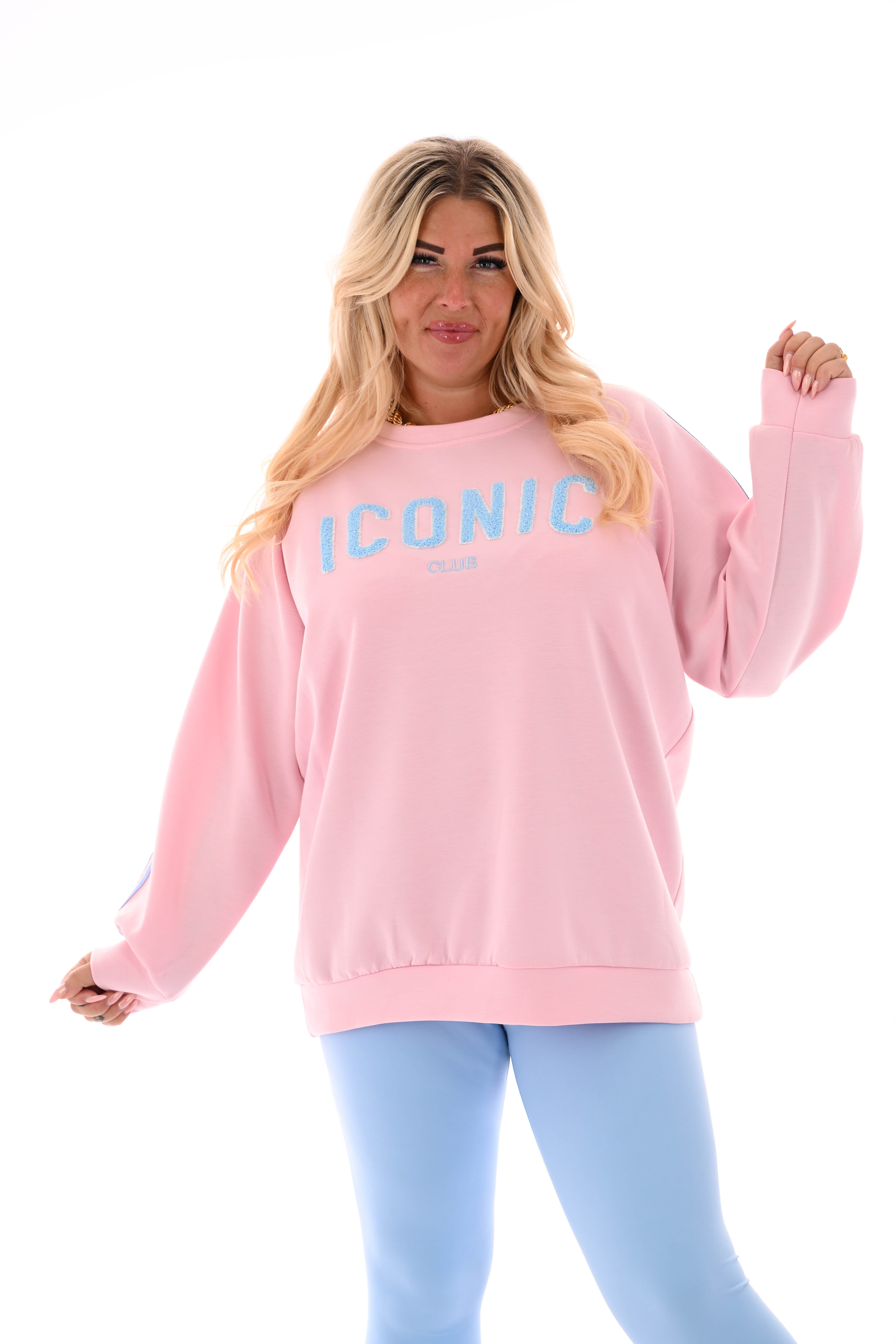 Sweater Iconic met bies lichtroze