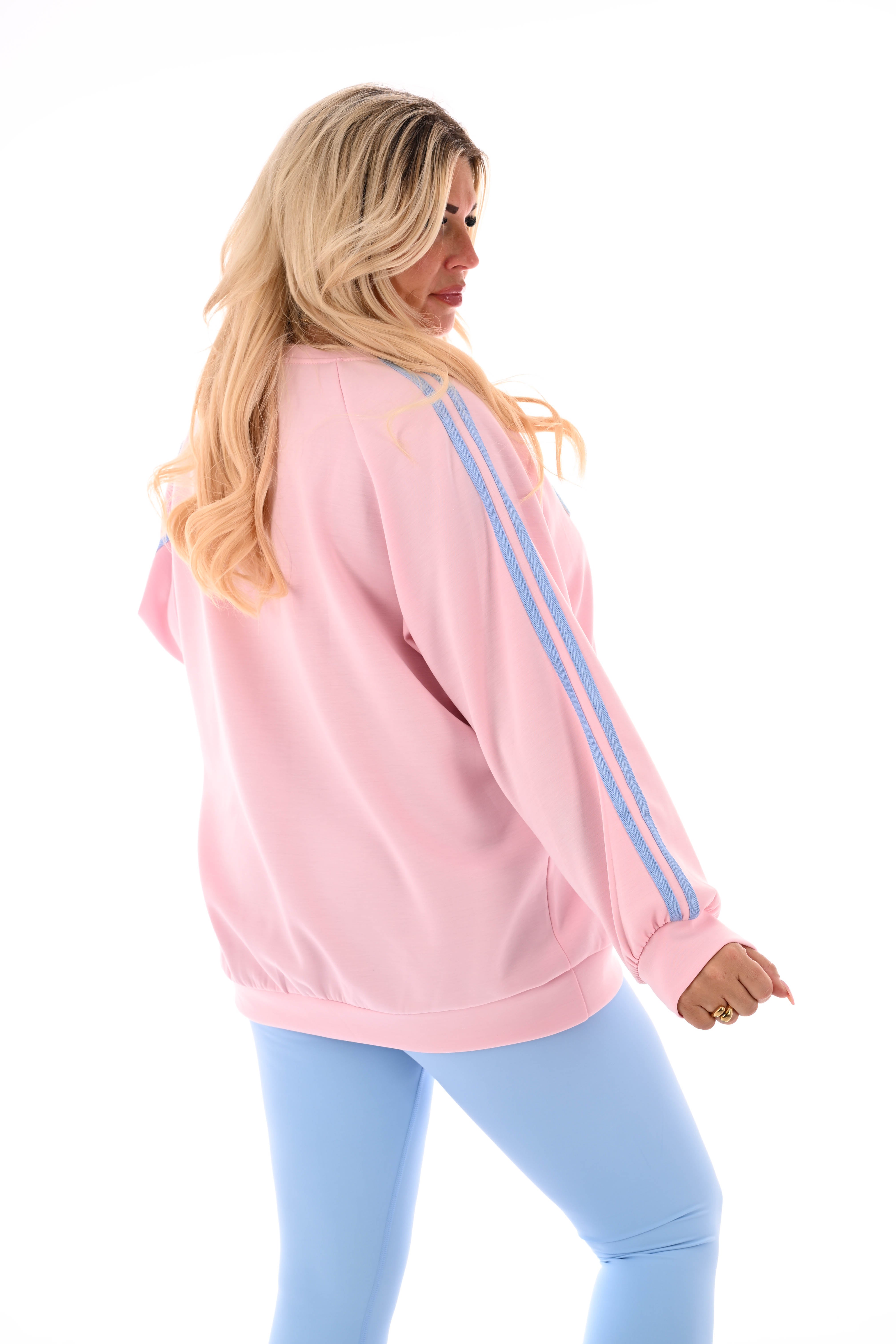 Sweater Iconic met bies lichtroze