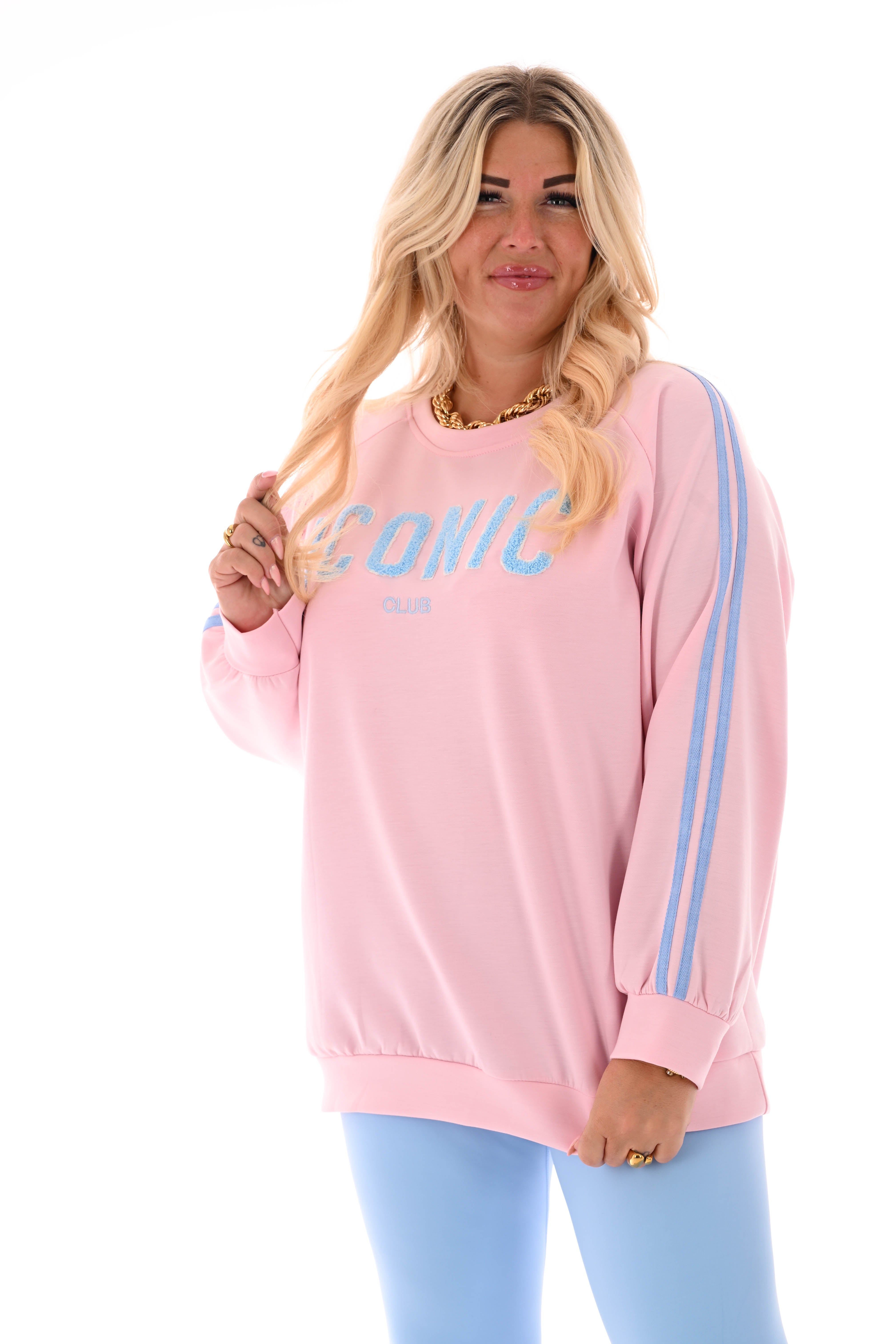 Sweater Iconic met bies lichtroze