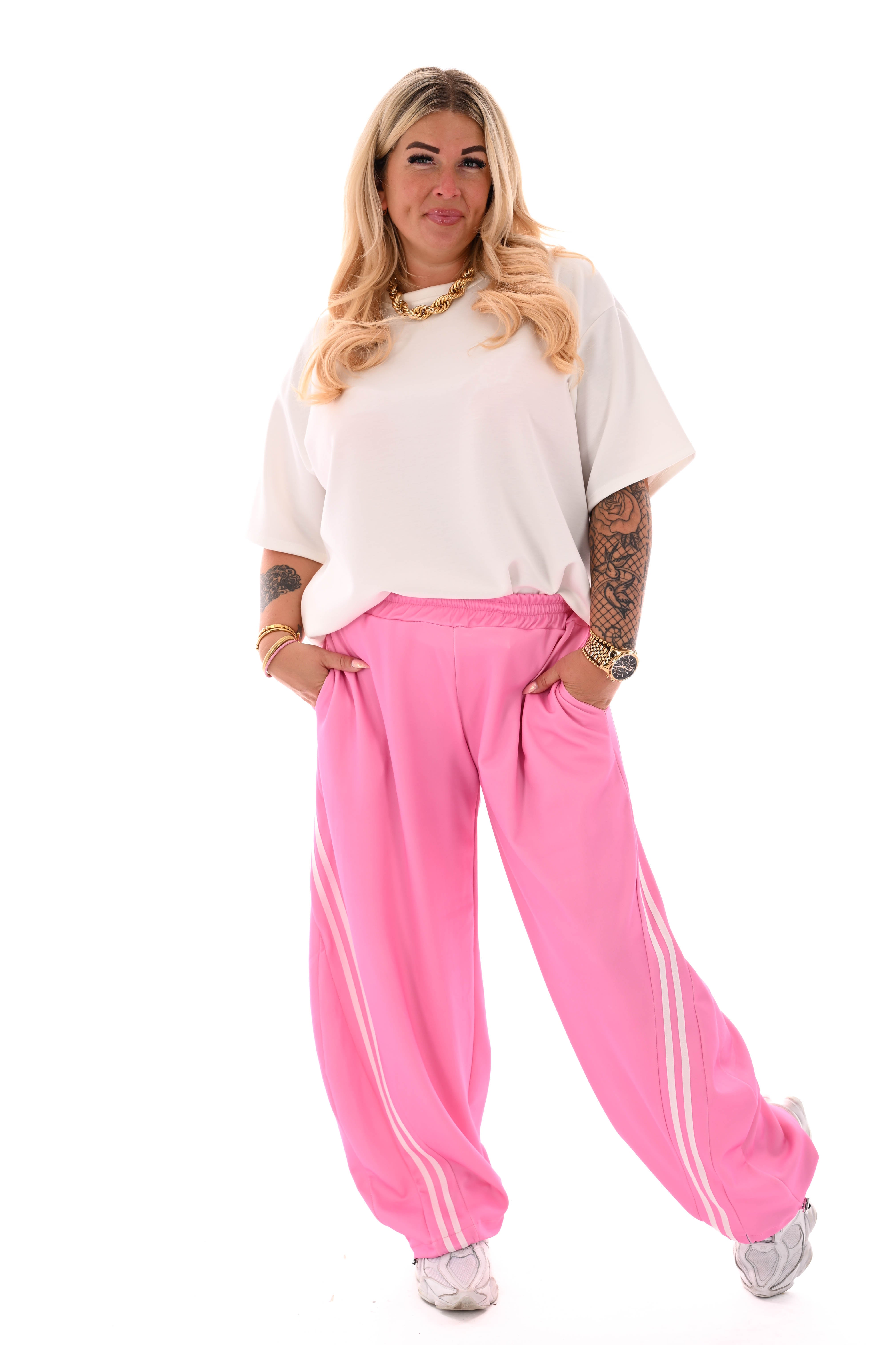 Joggingsbroek balloon met bies roze