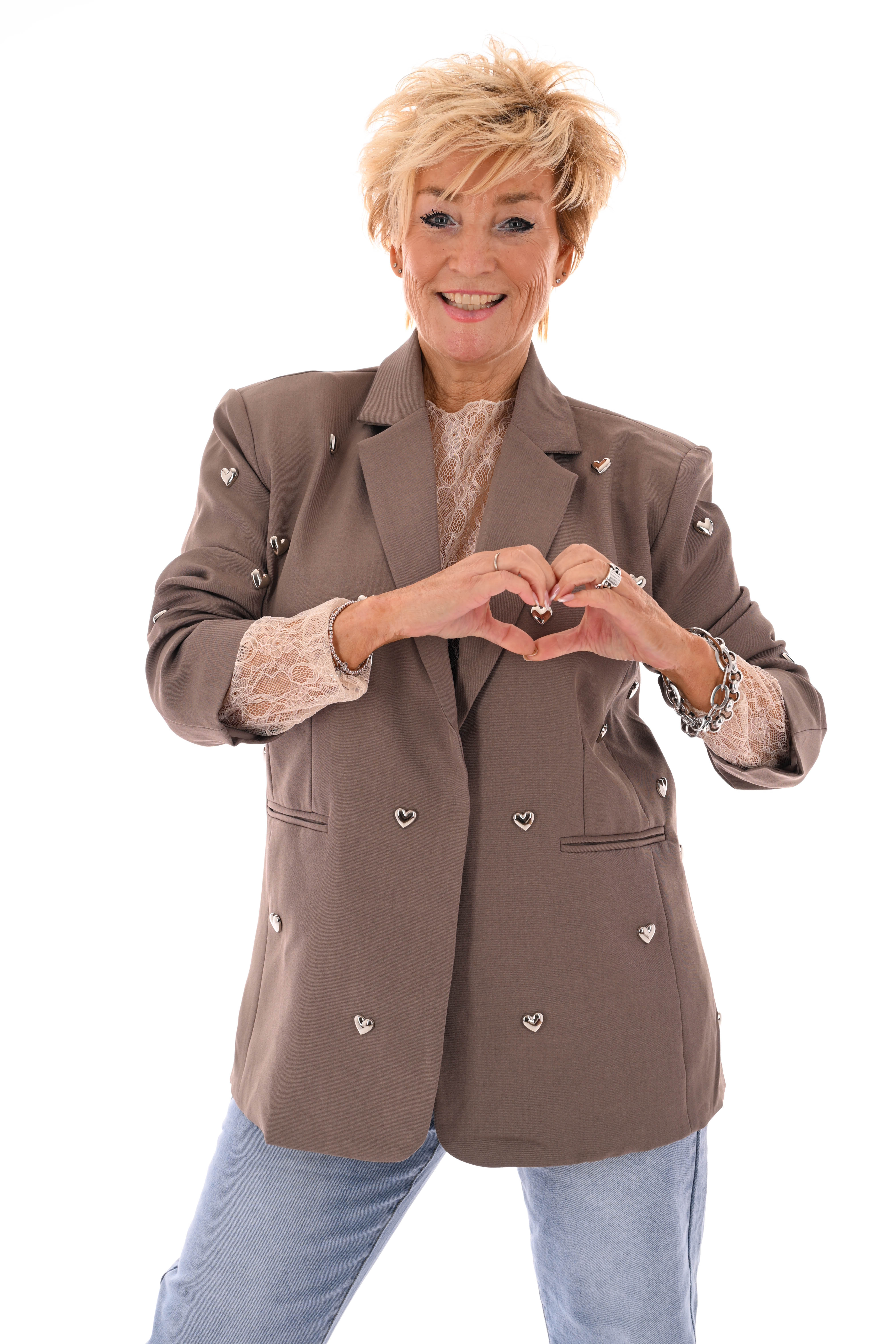 Blazer met hartjes taupe