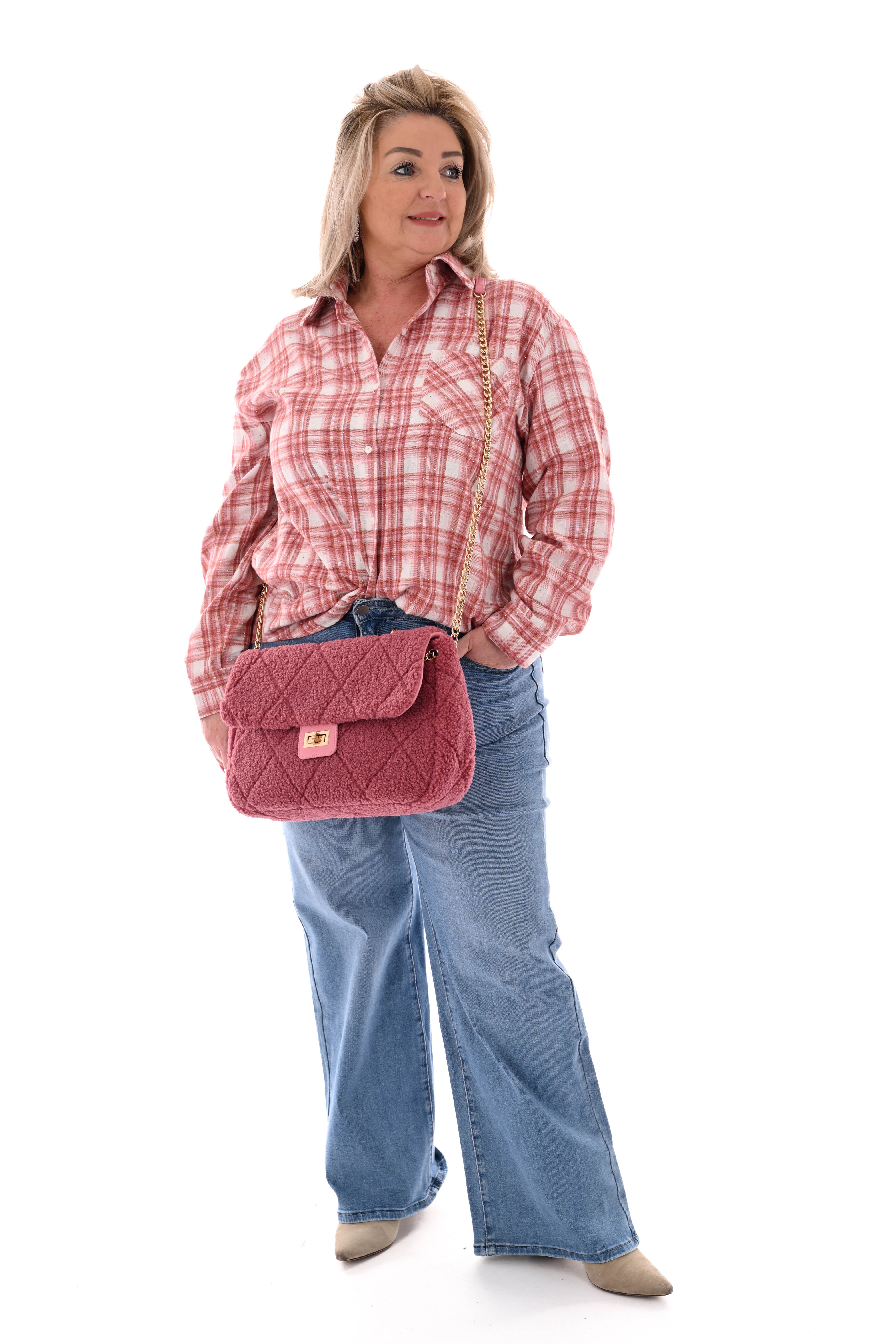 Blouse strass houthakkers roze