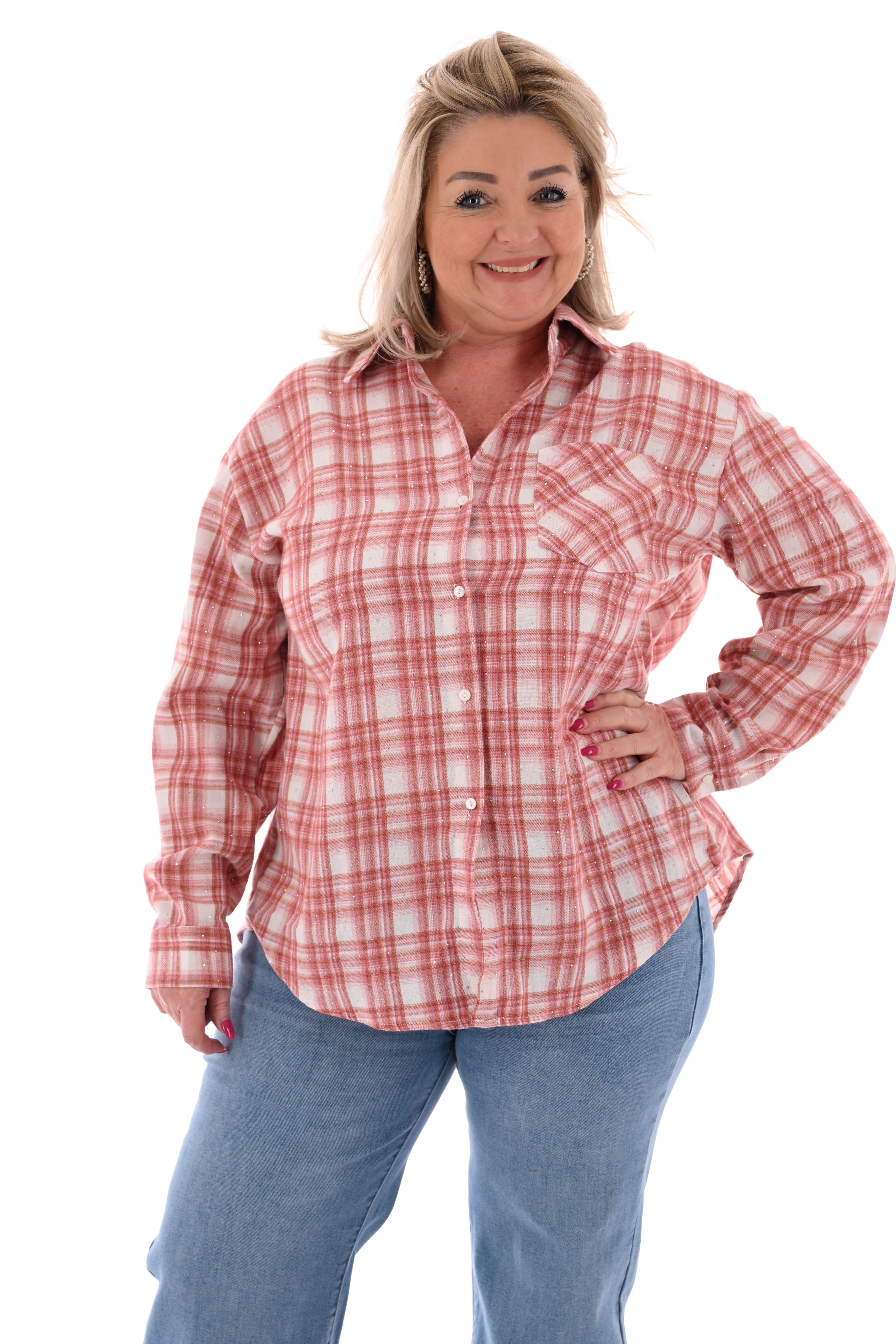 Blouse strass houthakkers roze