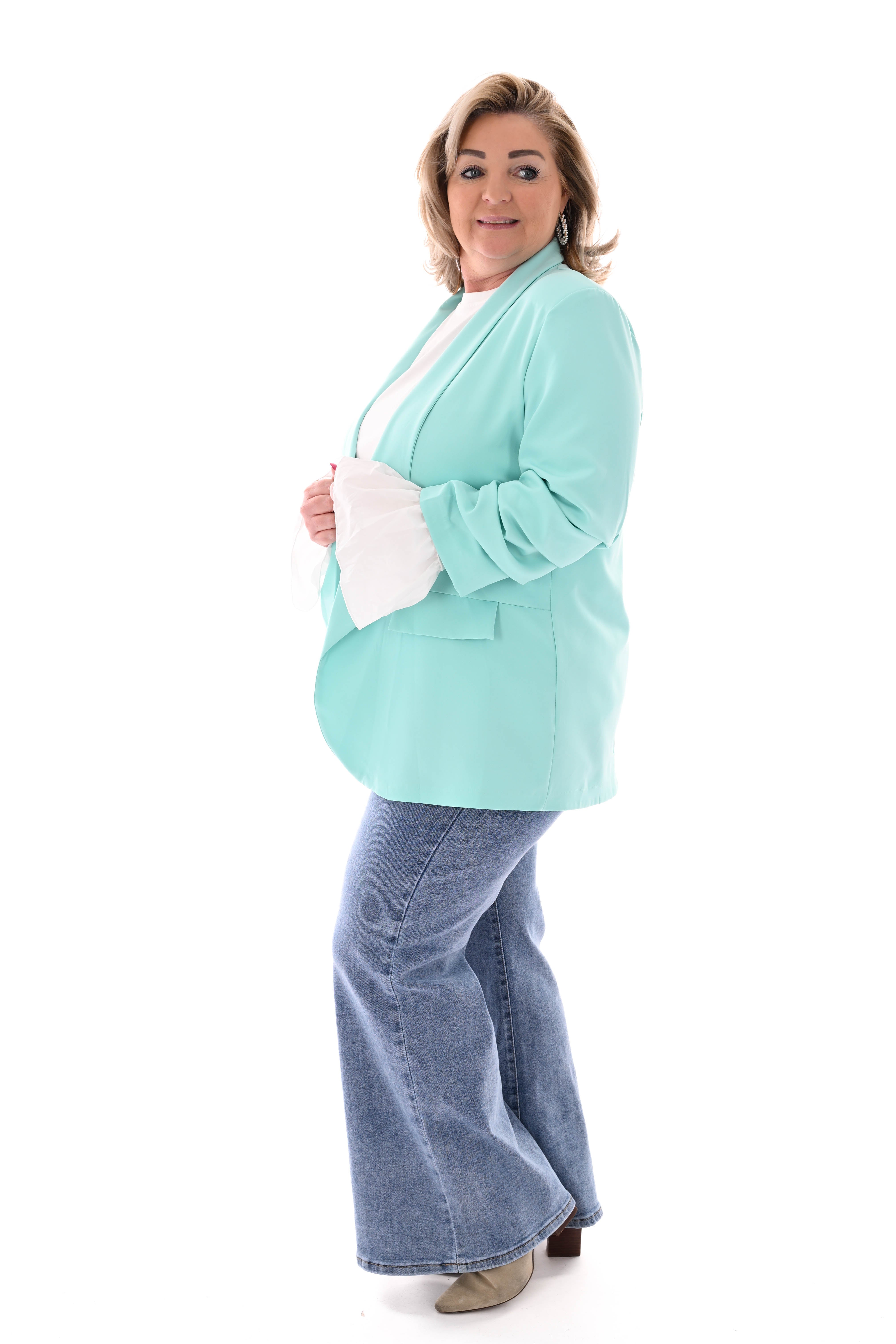 Blazer ophaalmouwen uni turquoise