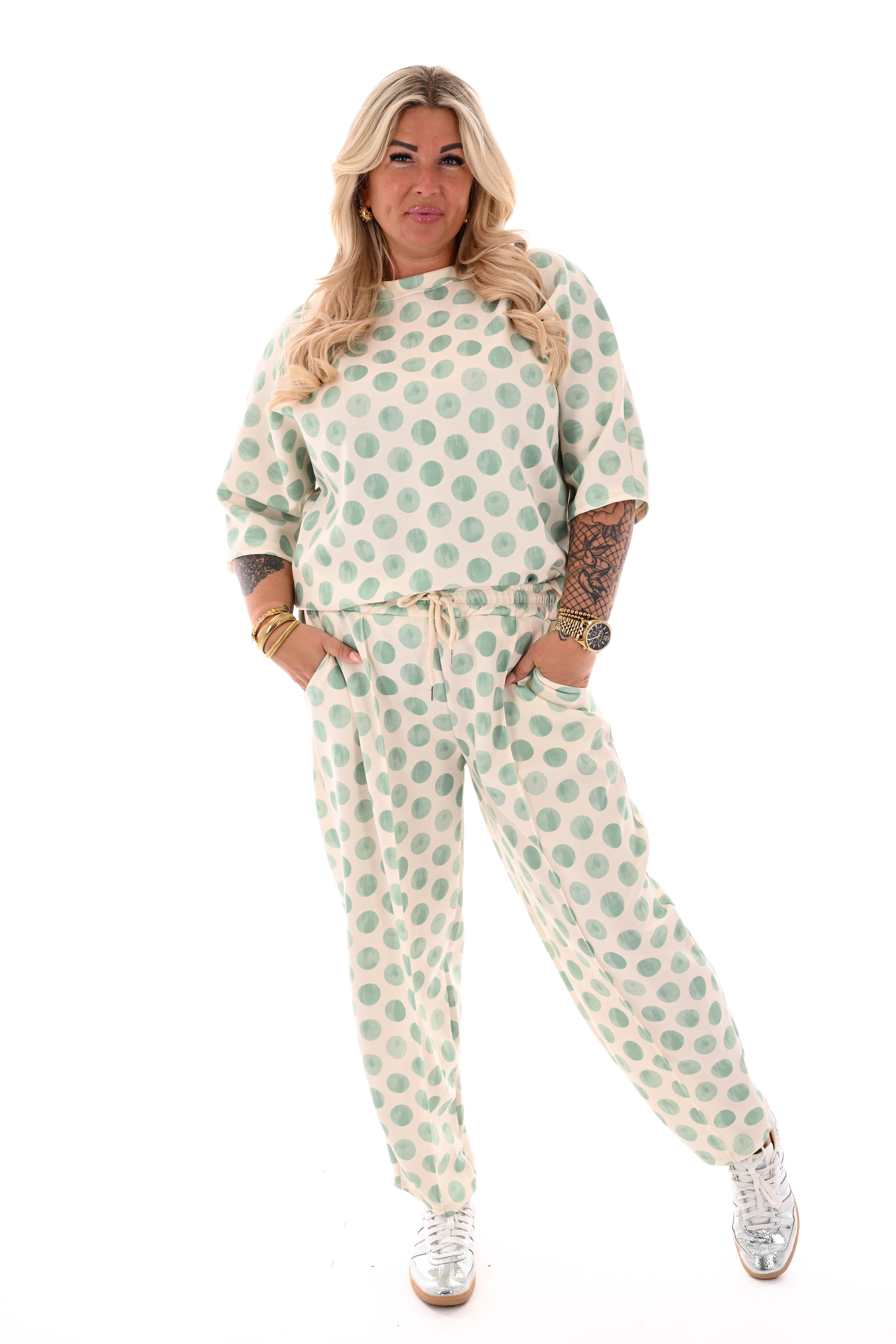 Tweedelig set korte mouwen dots lichtgroen