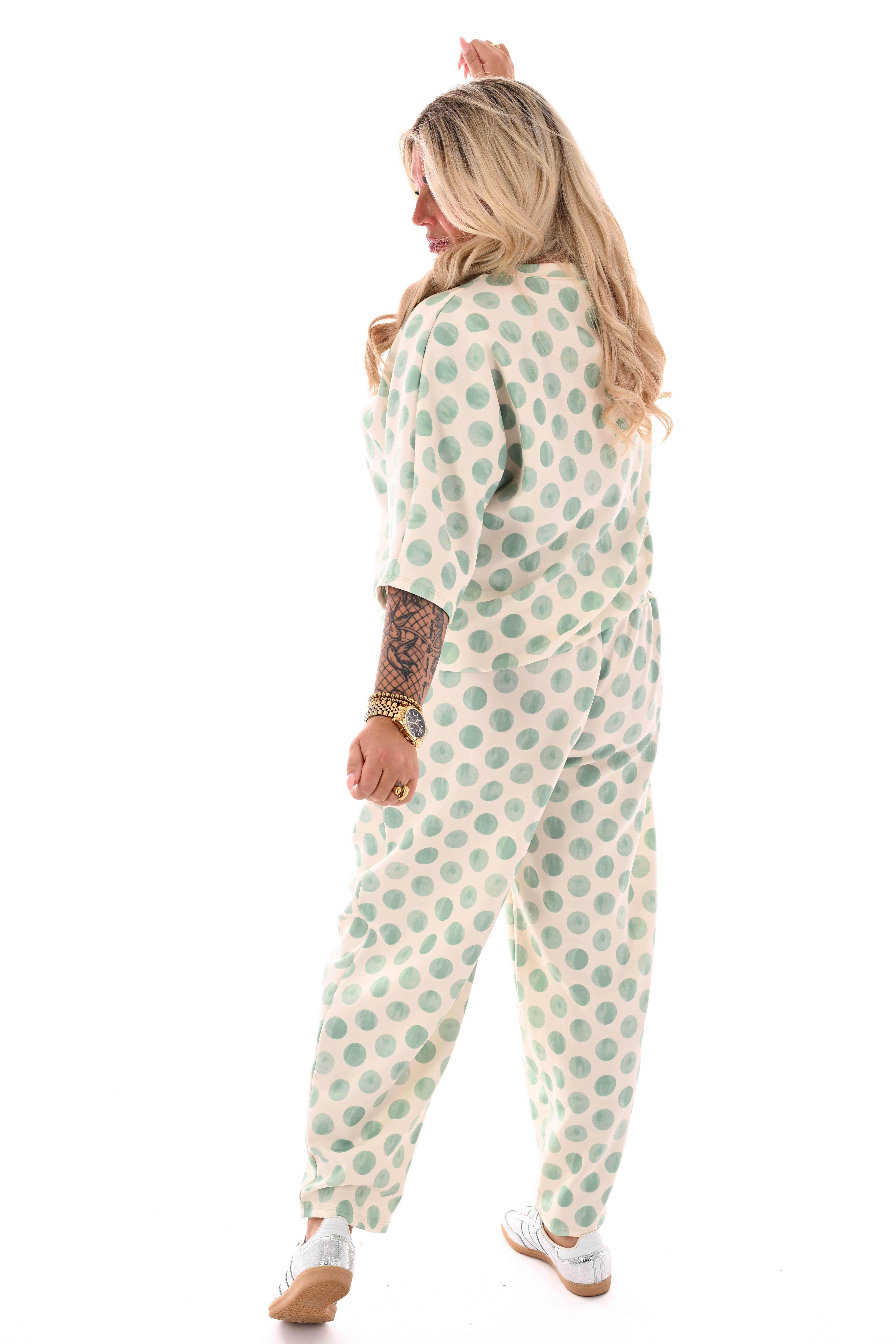 Tweedelig set korte mouwen dots lichtgroen