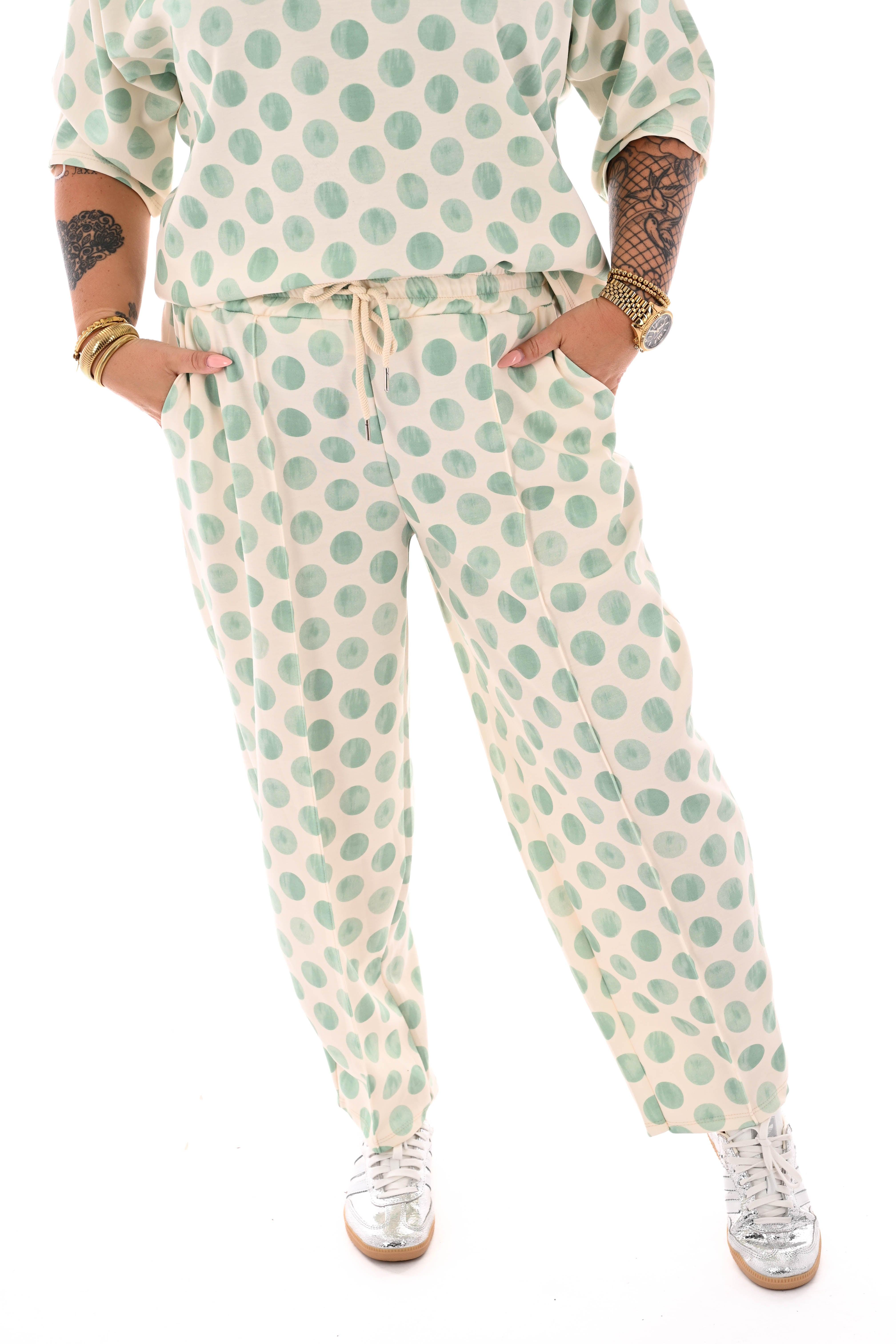 Tweedelig set korte mouwen dots lichtgroen