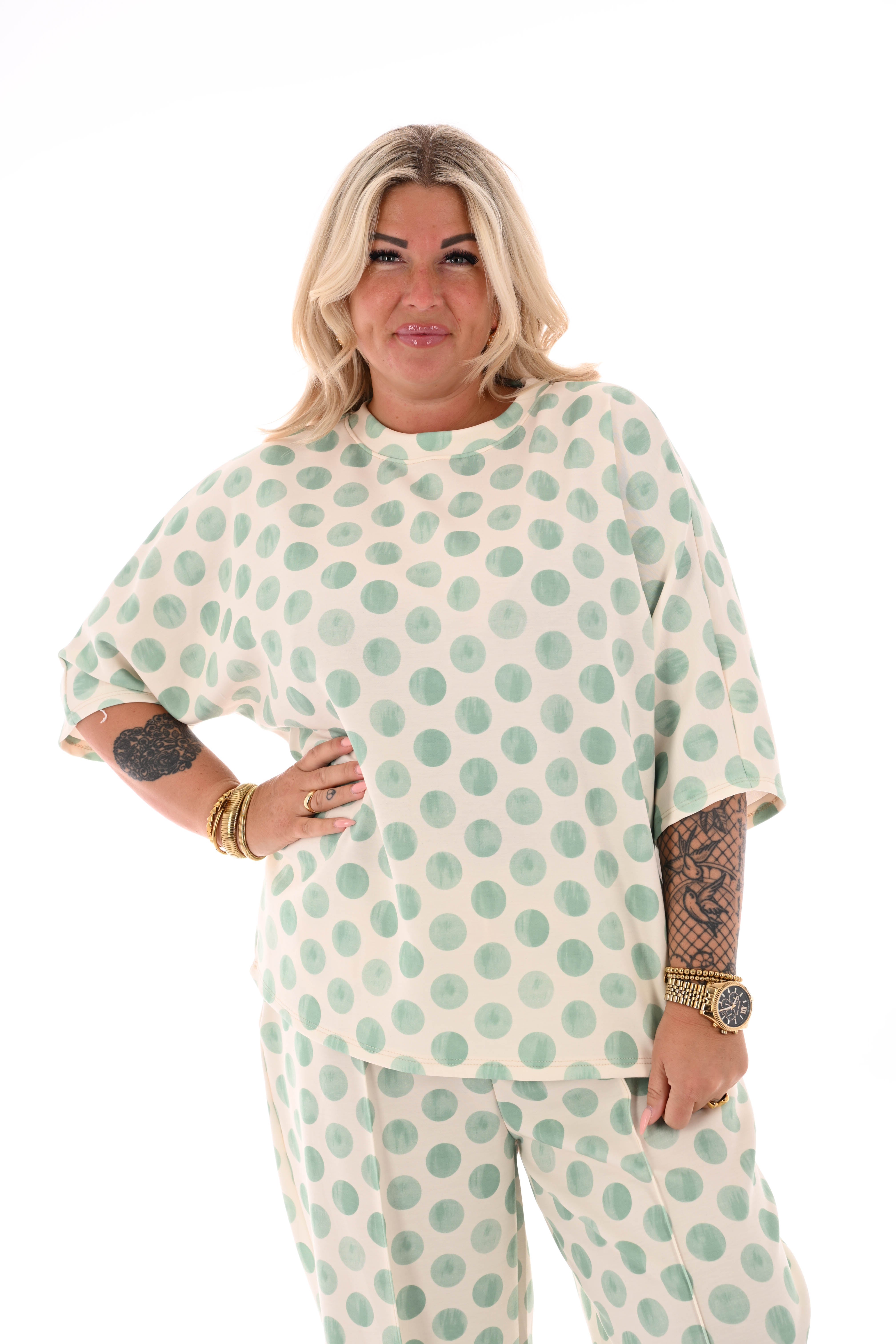 Tweedelig set korte mouwen dots lichtgroen