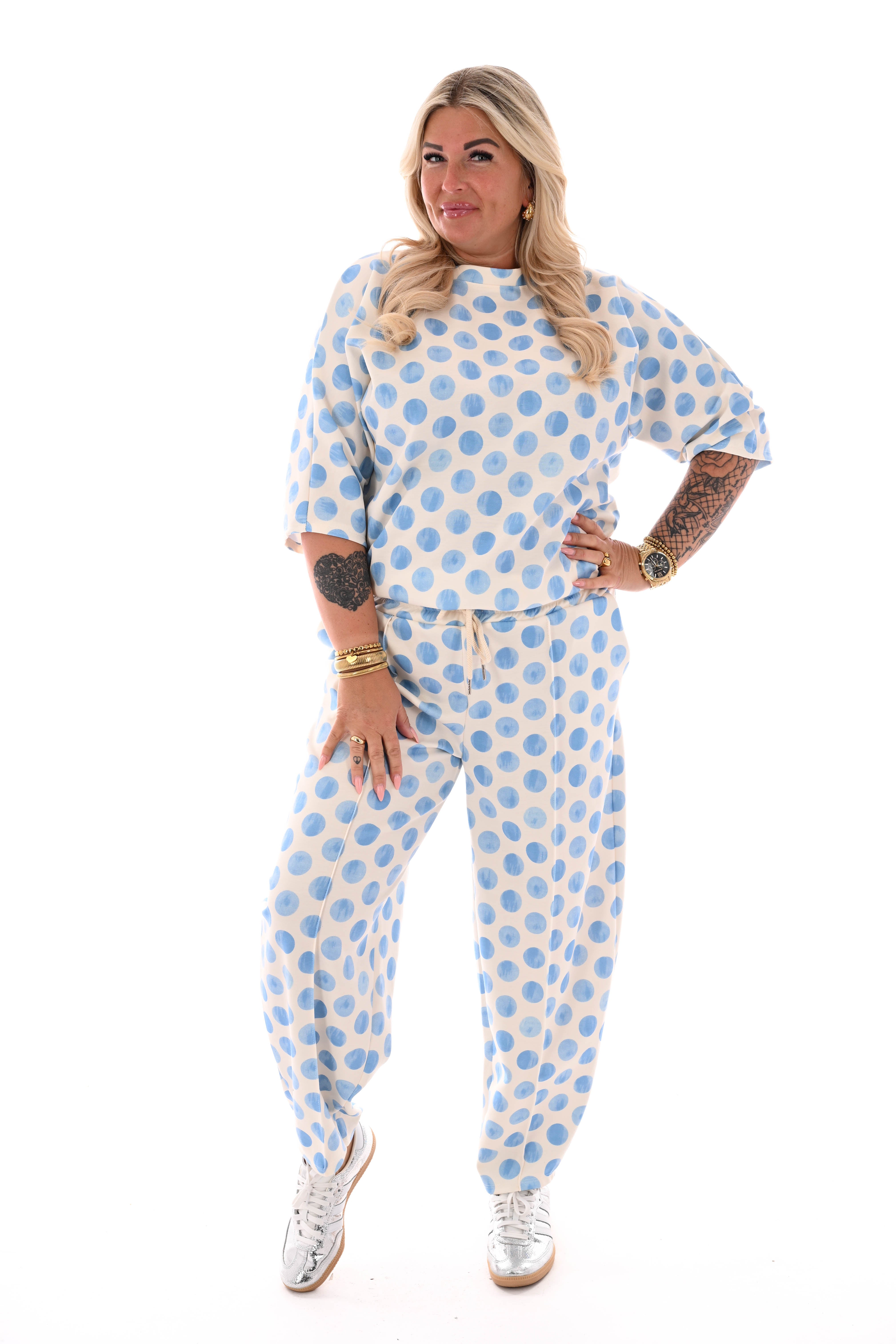 Tweedelig set korte mouwen dots lichtblauw