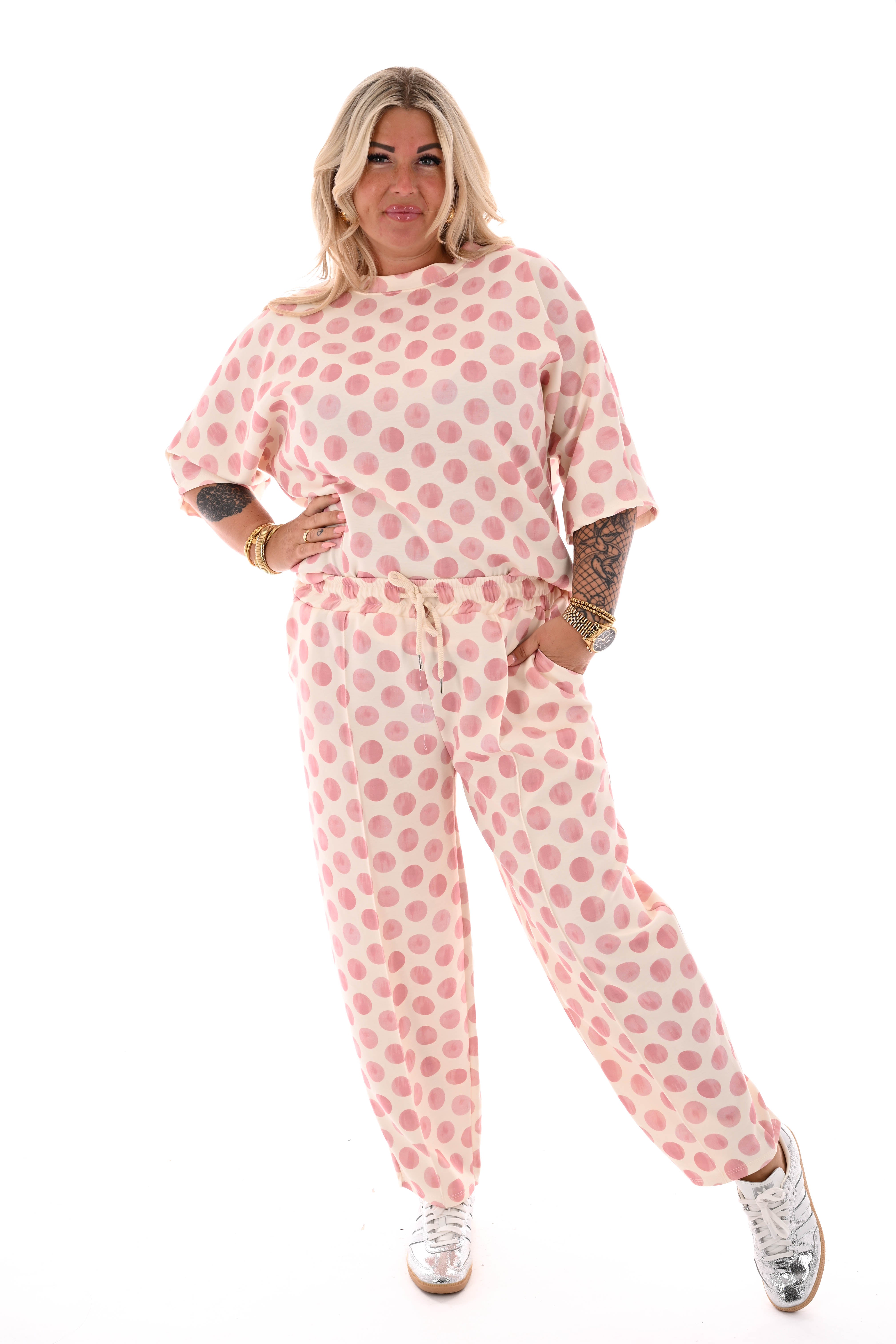 Tweedelig set korte mouwen dots lichtroze