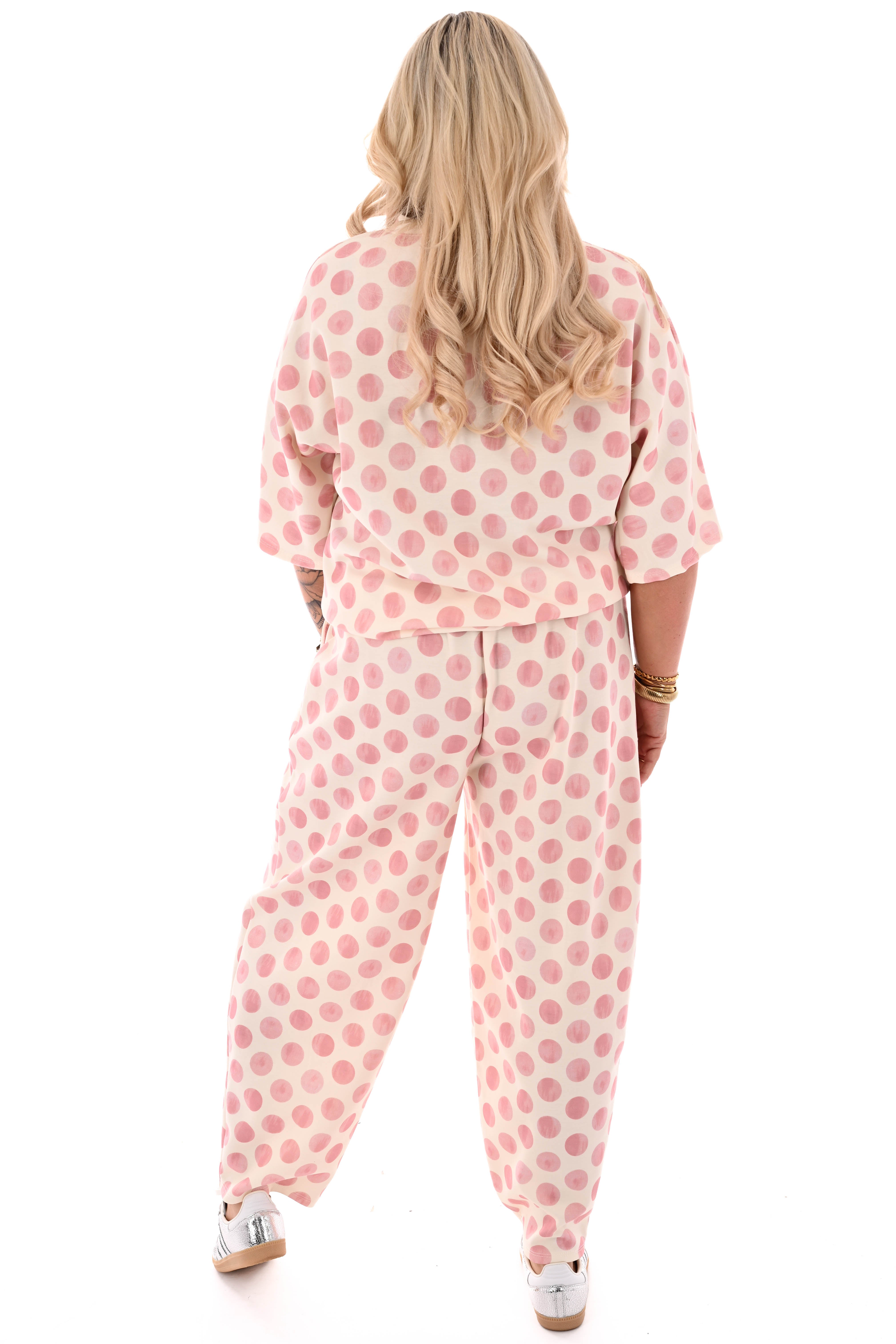 Tweedelig set korte mouwen dots lichtroze