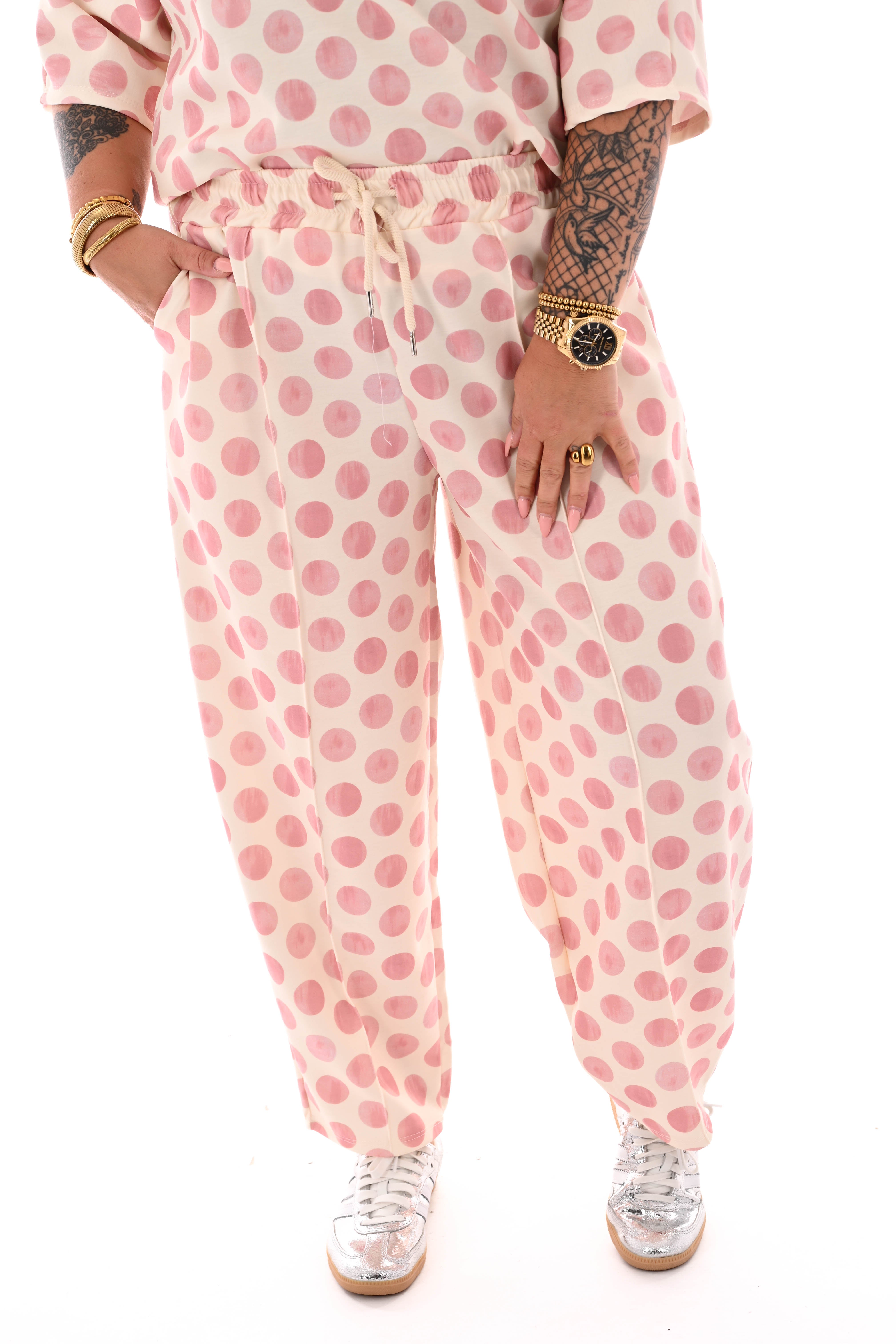 Tweedelig set korte mouwen dots lichtroze