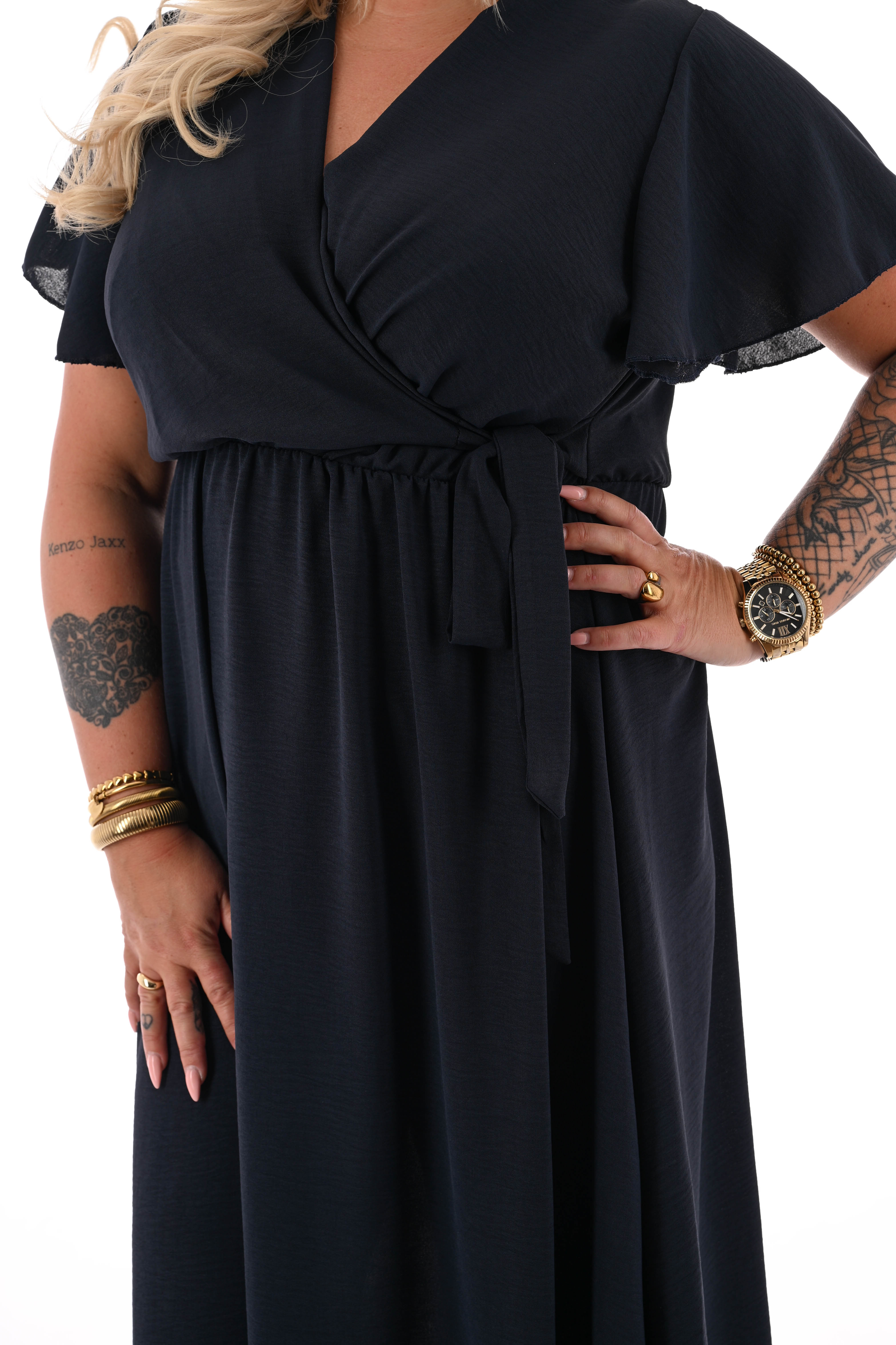 Maxi jurk korte mouwen strik uni marineblauw
