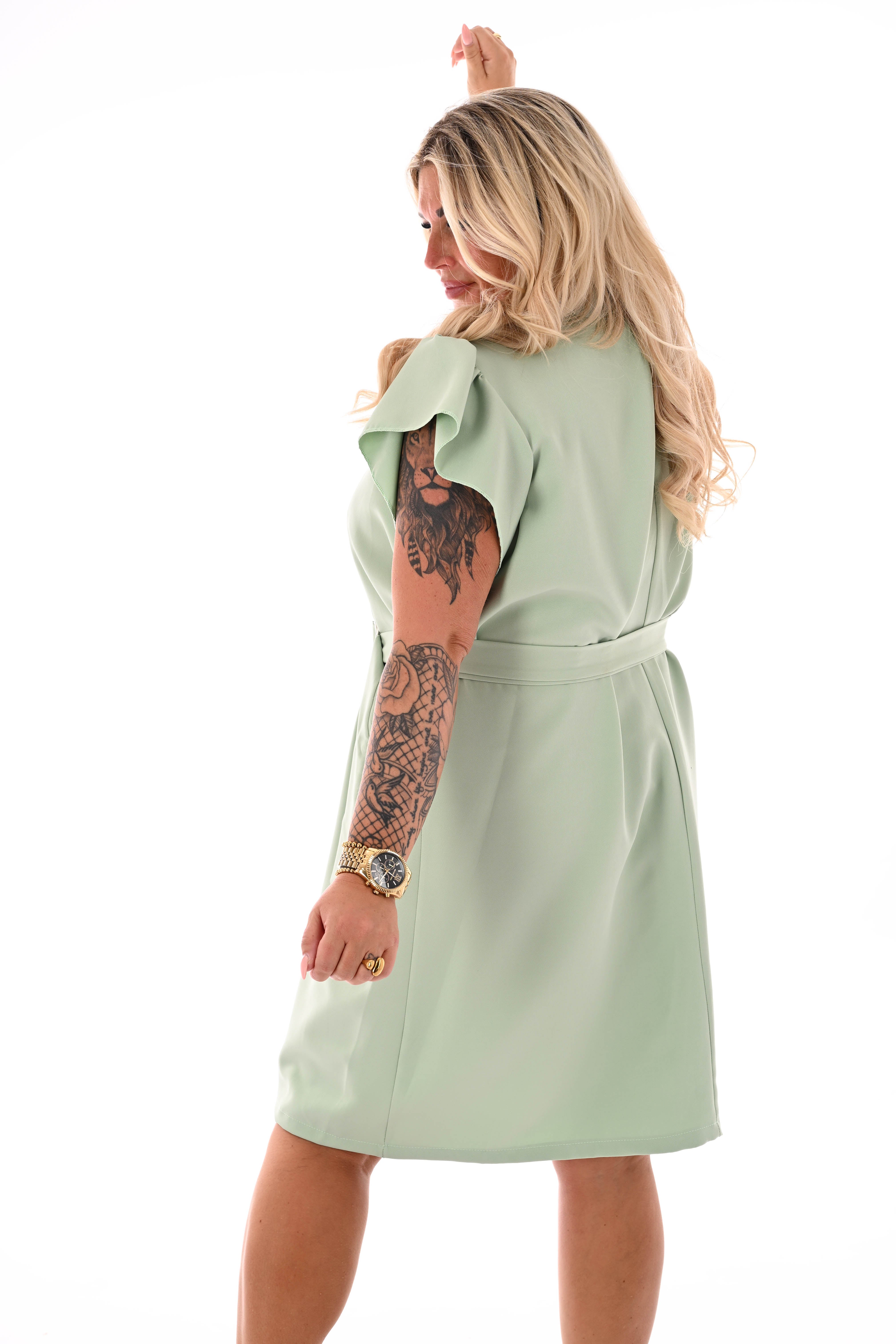 Blazer jurk korte mouwen met ceintuur pistache