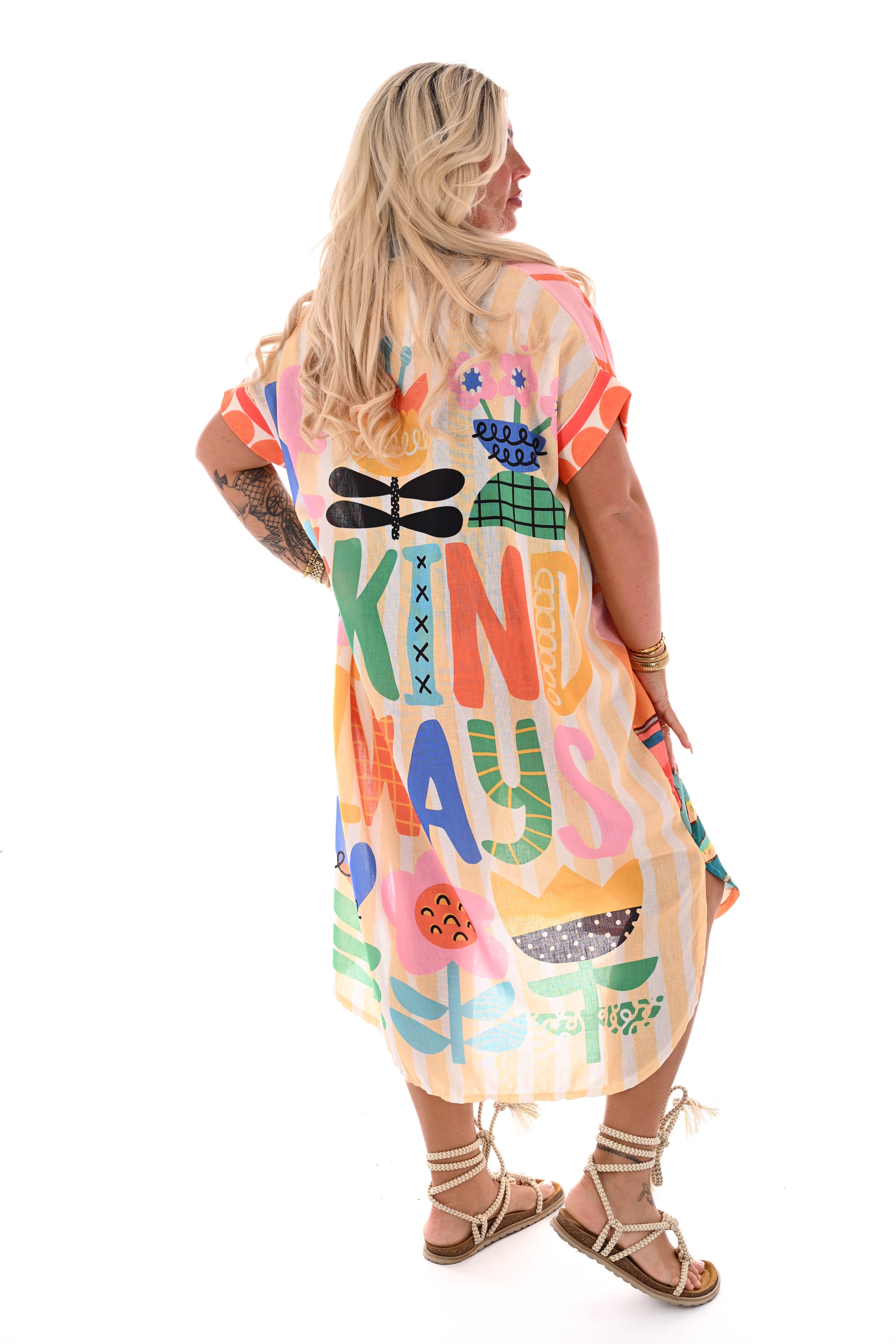 Lange blouse jurk mixed print bloemen groen